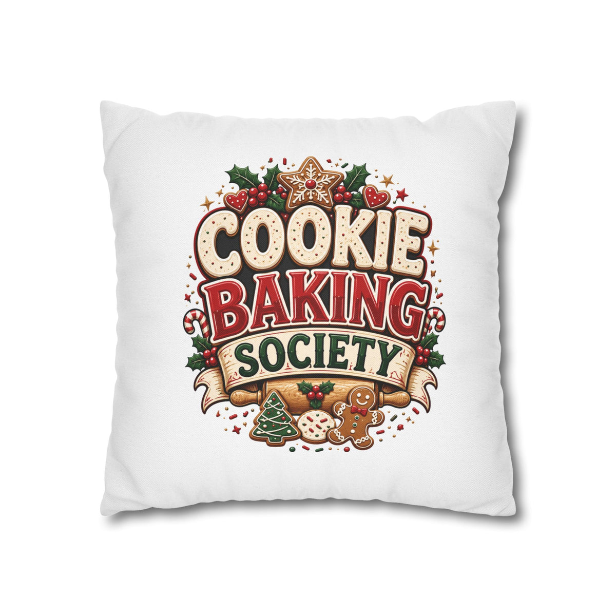 Christmas Cookie Baking Society Pillowcase — Holiday Baking Decorative Throw Pillow Cover