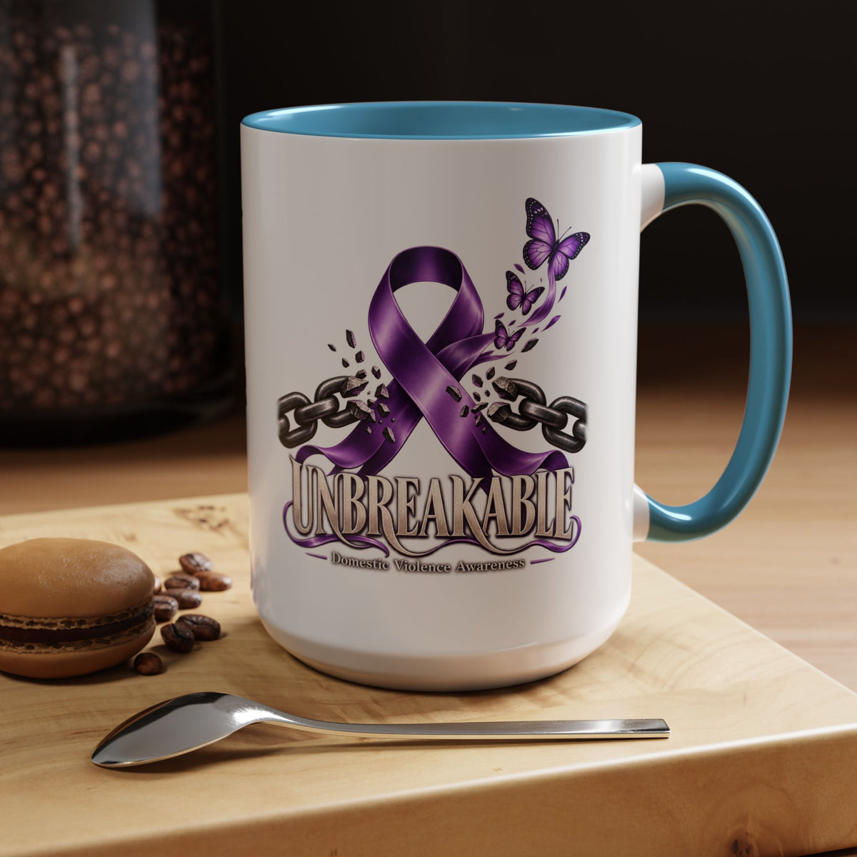 Unbreakable Purple Ribbon Coffee Mug —Domestic Violence Awareness Support Accent Mug