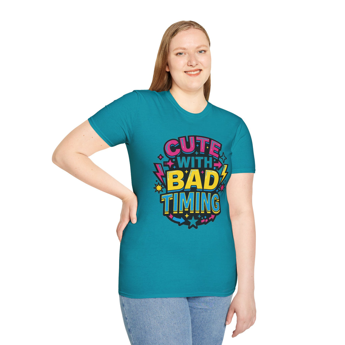 Cute But Bad Timing Graphic T-Shirt — Funny Retro Rainbow Tee - Trending Now - August 2026