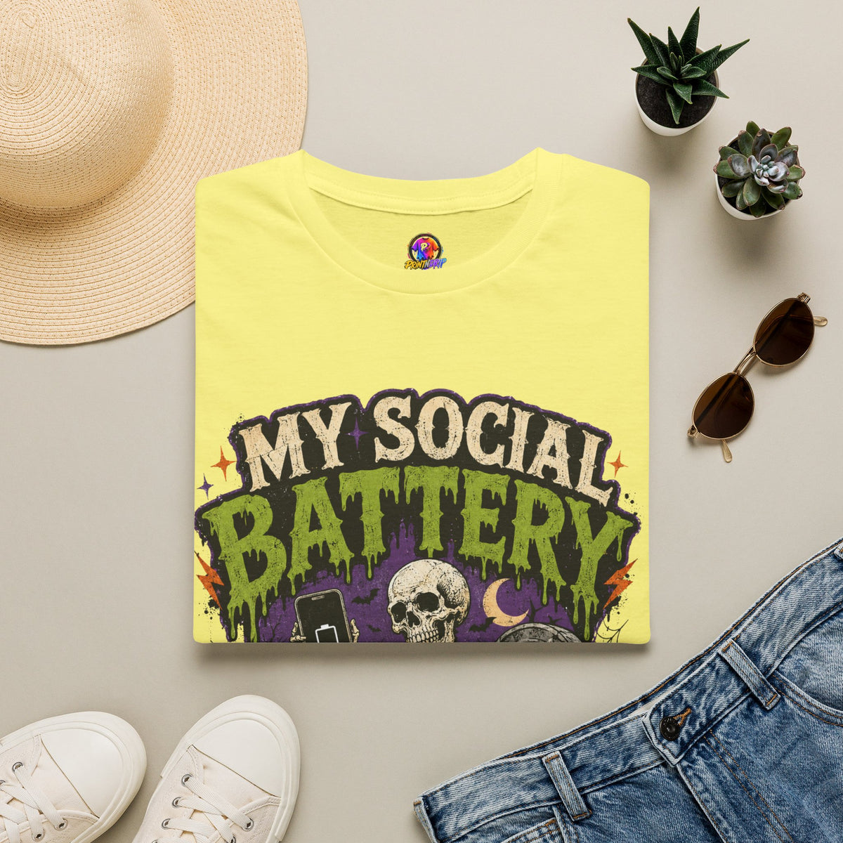 Halloween My Social Battery Unisex Softstyle T-Shirt