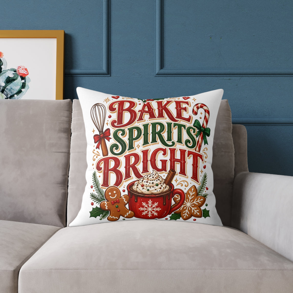Christmas Bake Spirits Bright Square Poly Canvas Pillow