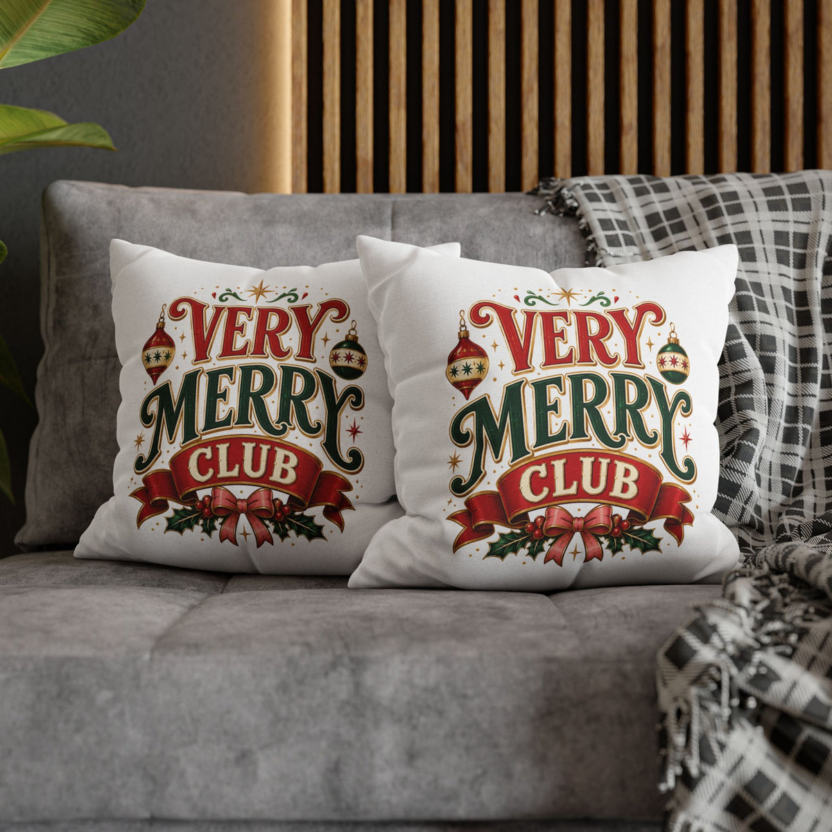 Christmas Very Merry Club Holiday Pillowcase — Christmas Decorative Throw Pillow