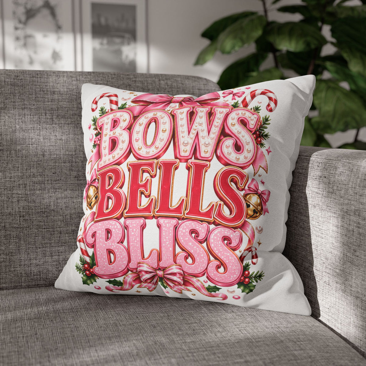 Bows Bells Bliss Decorative Throw Pillowcase Modern Day Christmas