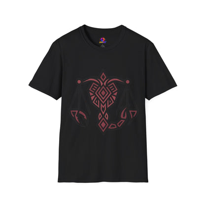 Libra Scales Graphic T‑Shirt — Tribal Zodiac Balance Design