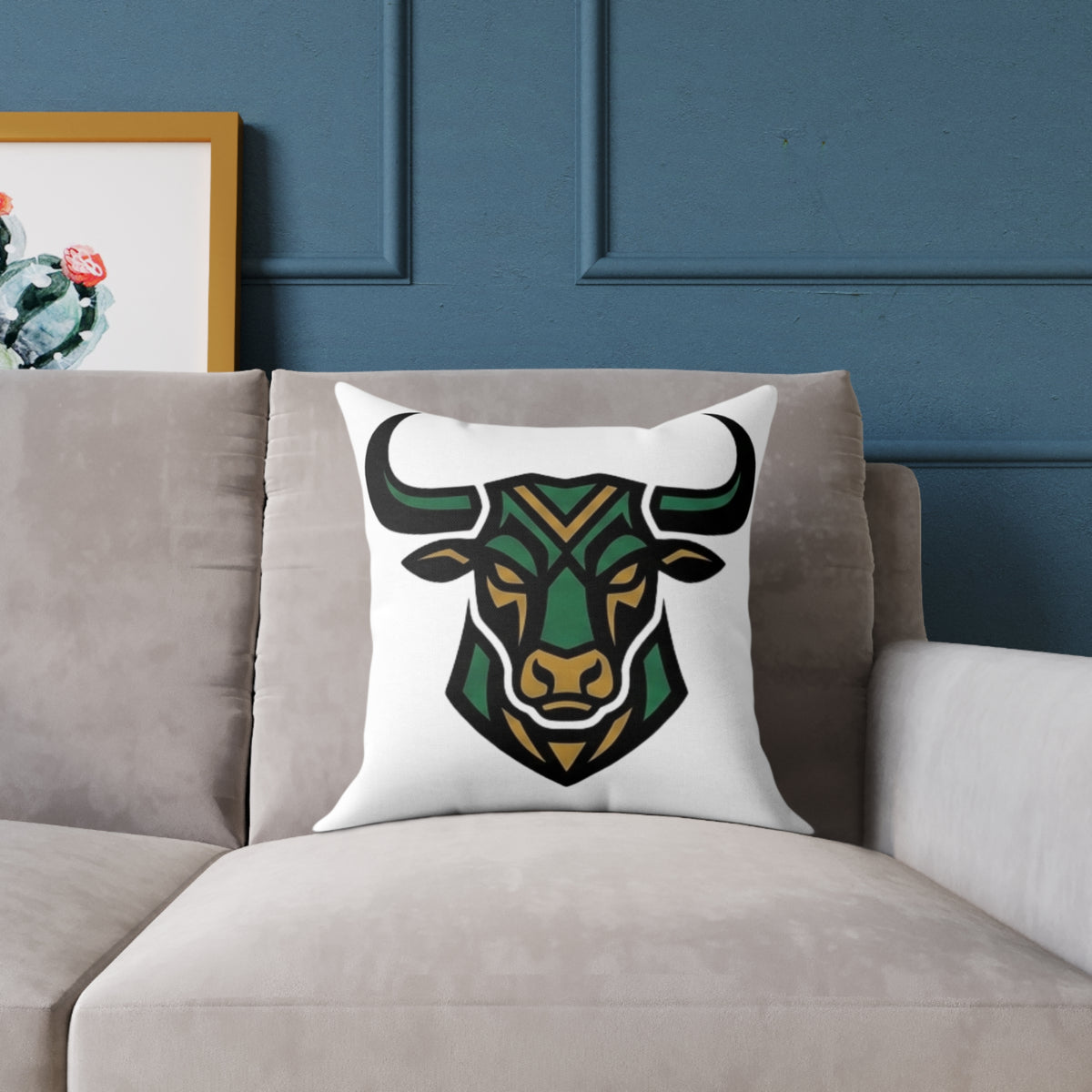 Astrological Taurus Zodiac Colorful Bull Head  Square Poly Canvas Pillow