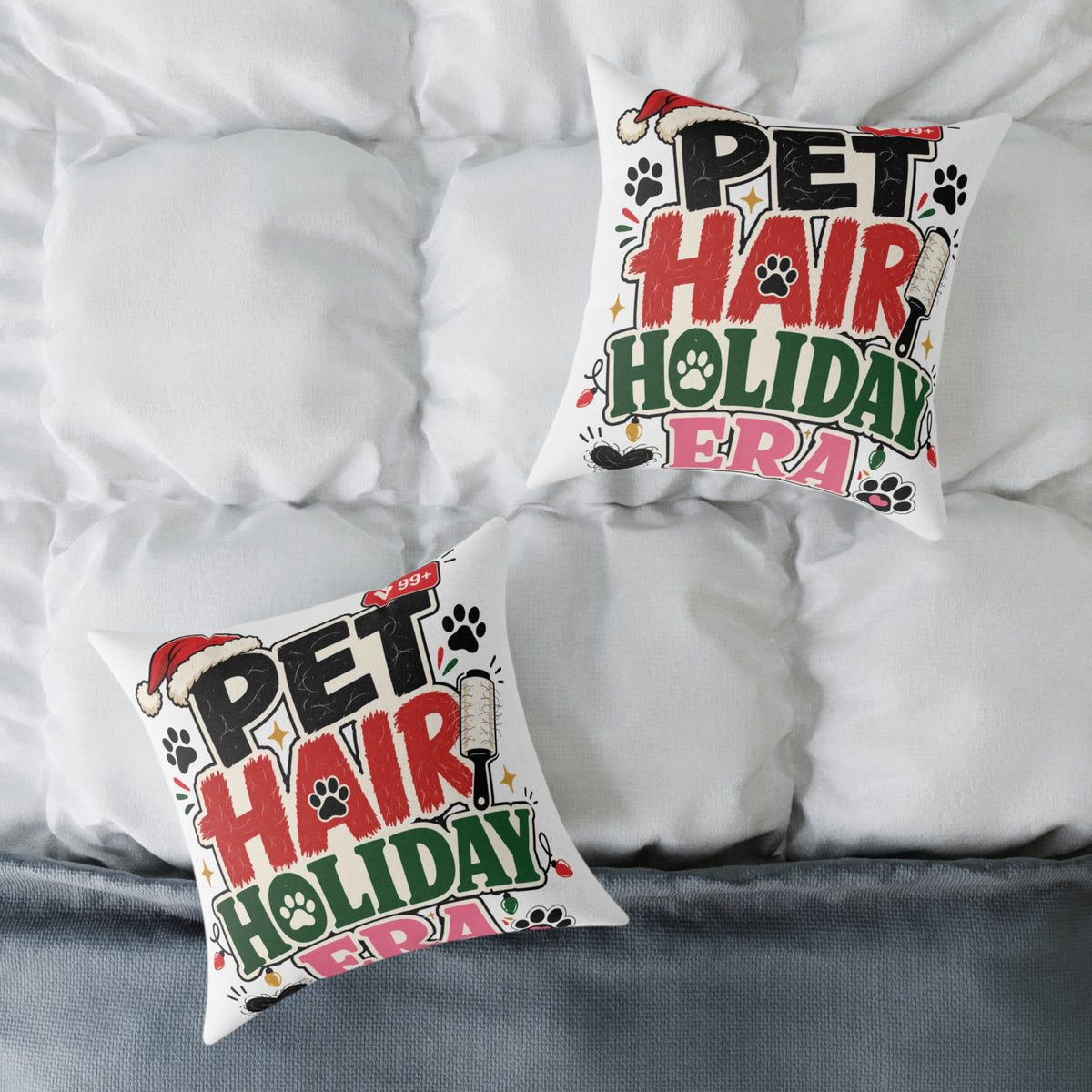 Modern Day Christmas Pet Hair Holiday Pillow