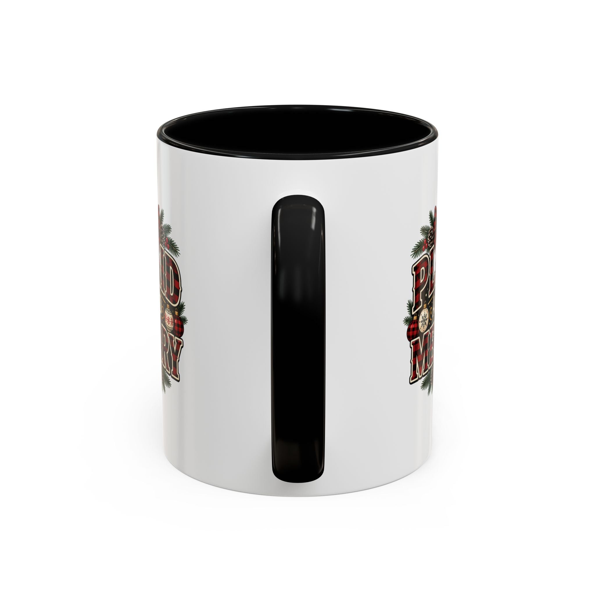 Plaid and Merry Accent Coffee Mug — Festive Buffalo Check Christmas Mug