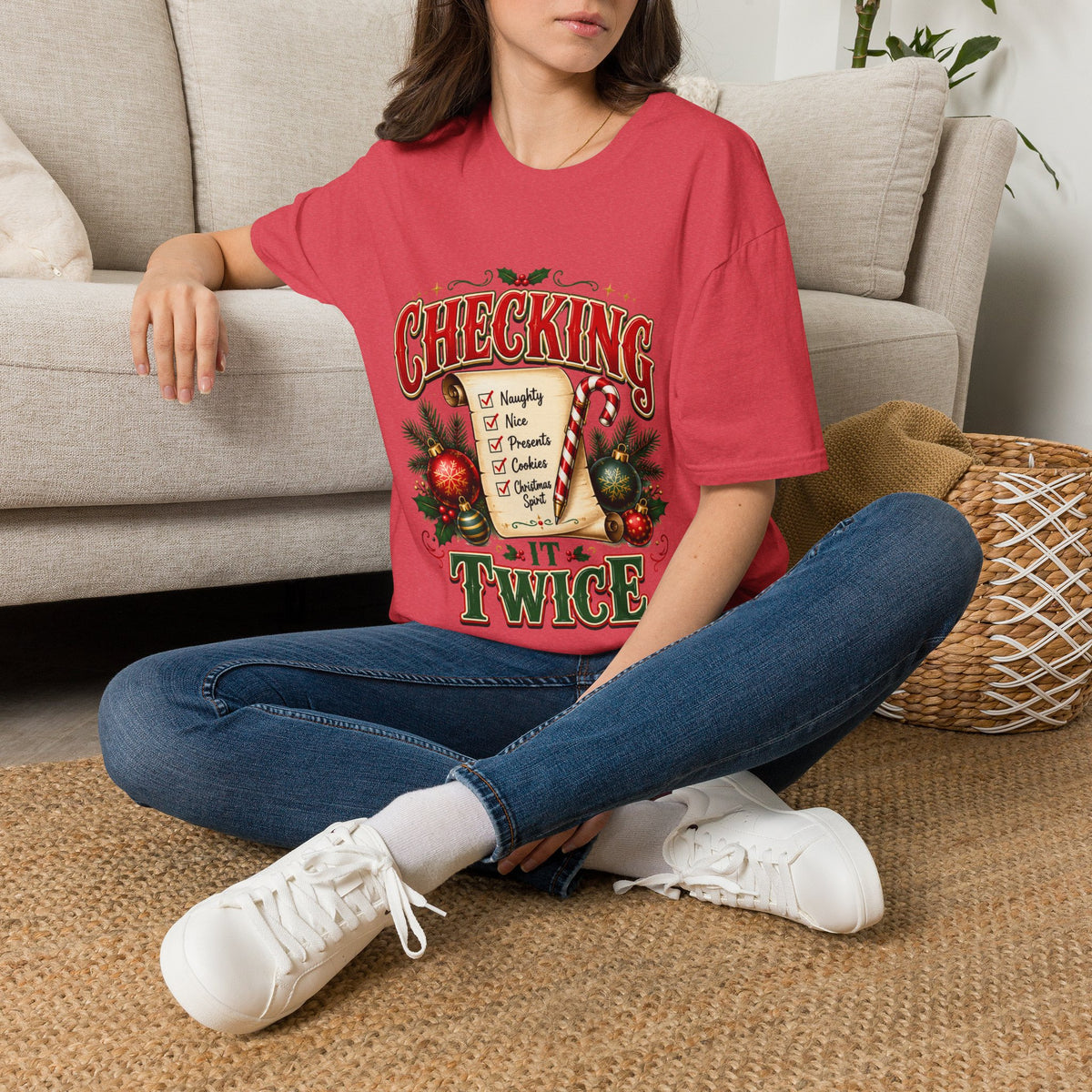 Checking It Twice Christmas T-Shirt — Naughty or Nice Holiday Tee