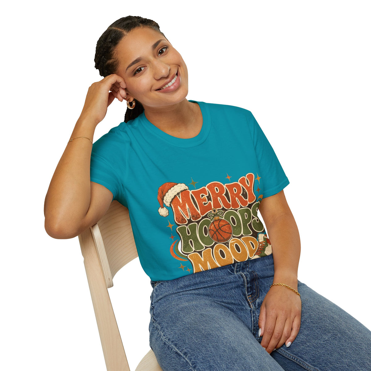 Merry Hoops Mood T-Shirt — Retro Holiday Basketball Christmas Tee