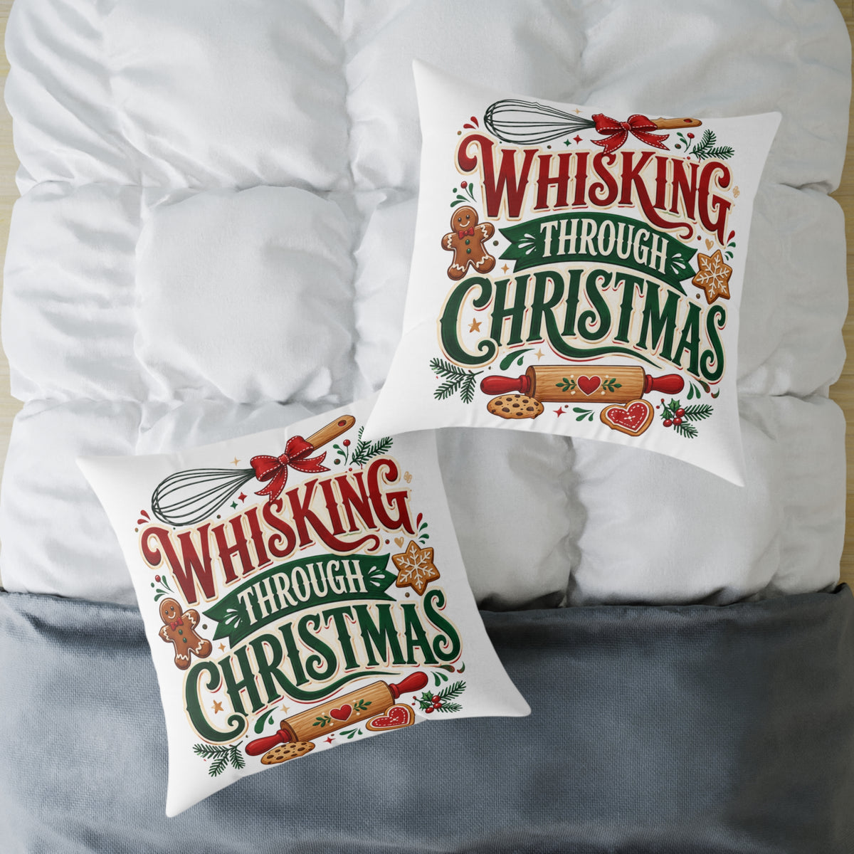 Whisking Through Christmas Pillow — Festive Baking Holiday Throw Pillow