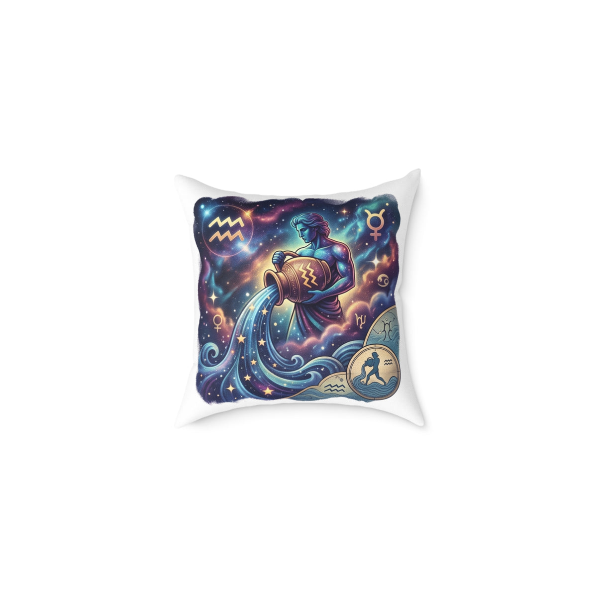 Aquarius Zodiac Pillow – Illustrated Astrological Water Bearer Throw Cushion