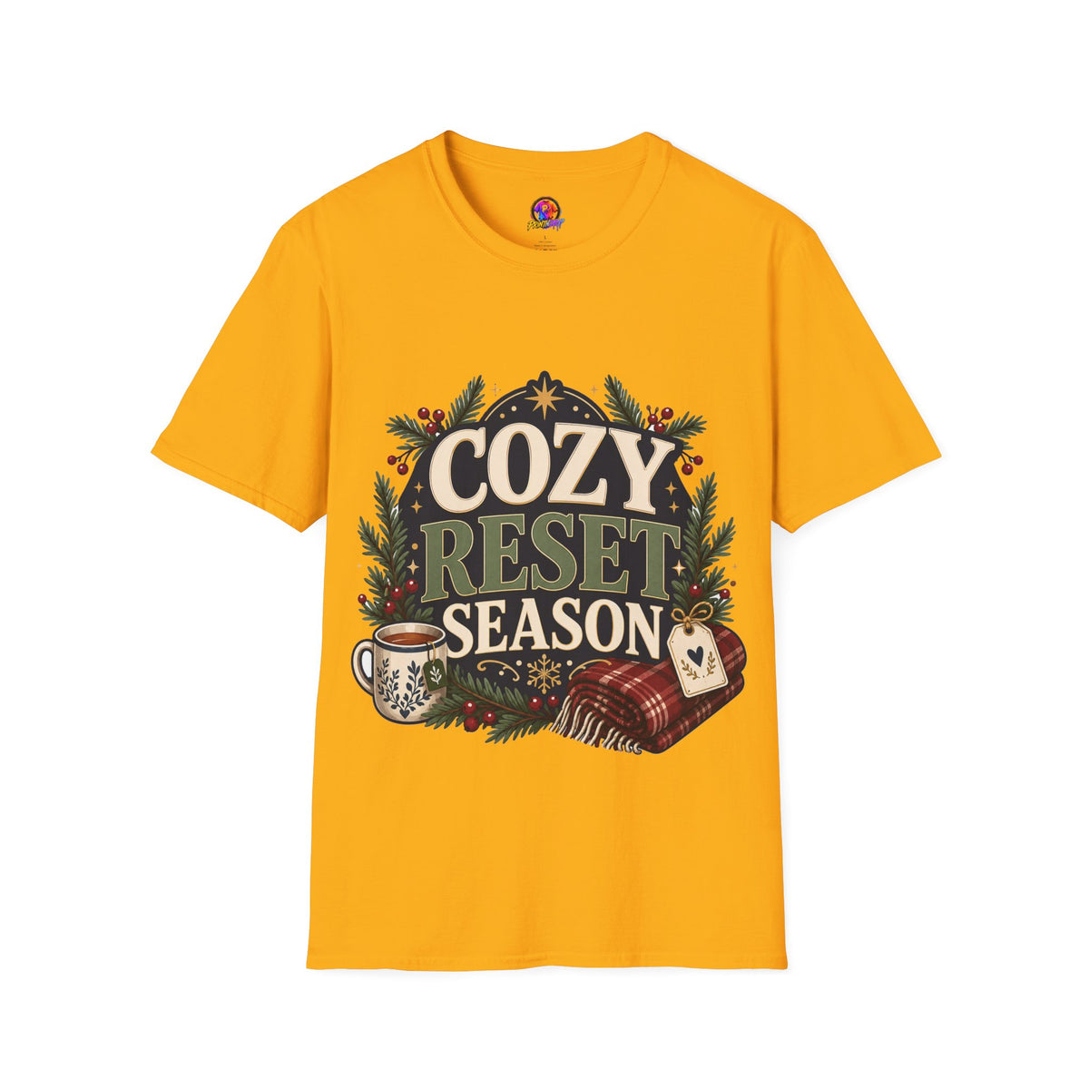 Cozy Reset Season T‑Shirt — Holiday Cozy Cabin Graphic Tee