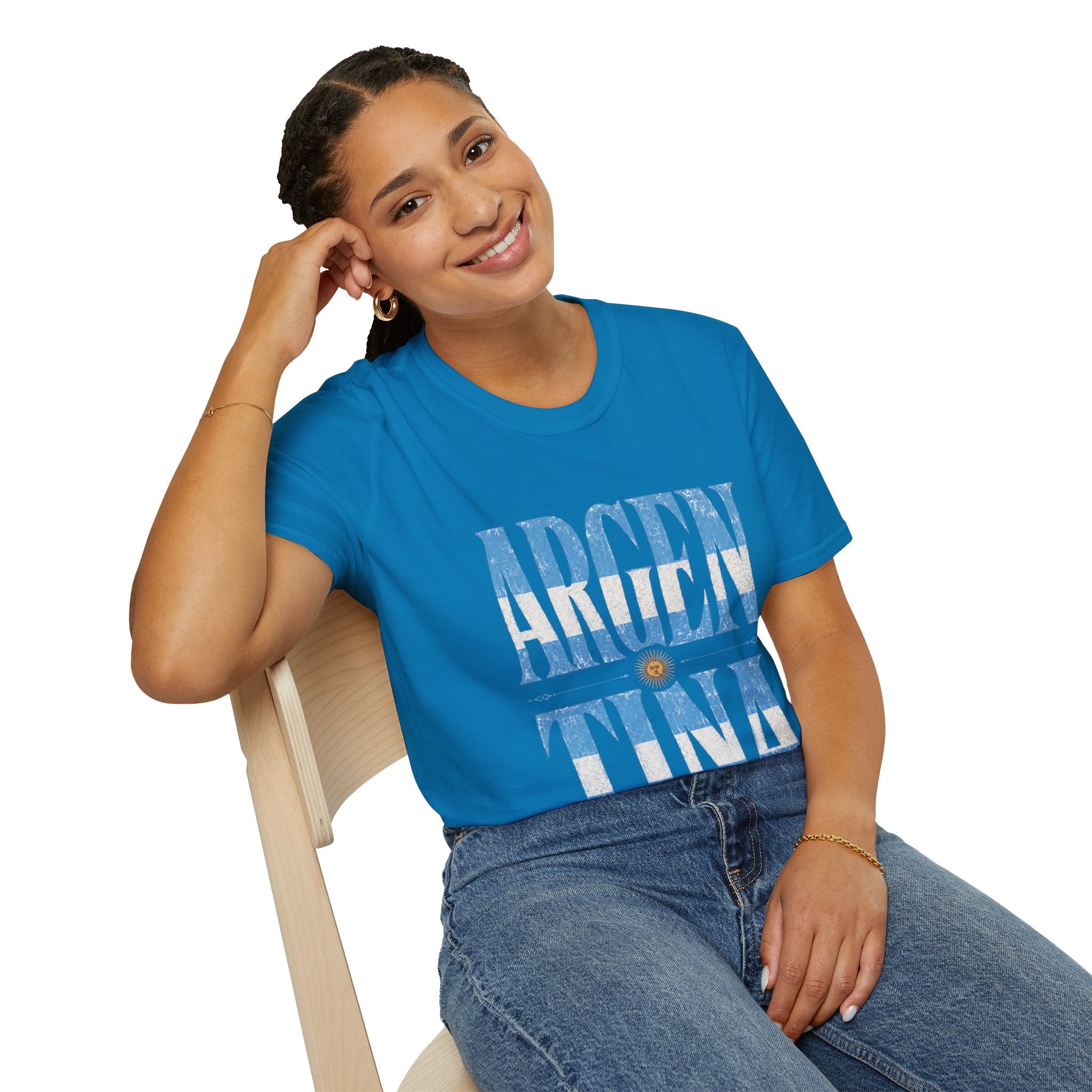 Argentina Flag Graphic T‑Shirt — Vintage Blue Distressed Typography
