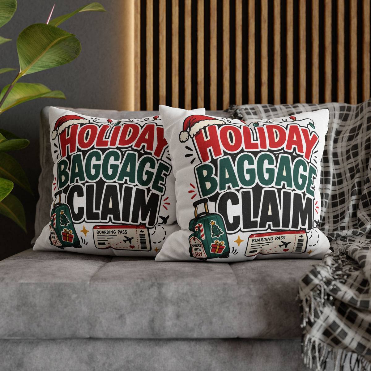 Holiday Baggage Claim Pillowcase Modern Day Christmas  - Funny Christmas Travel Decorative Throw Pillowcase