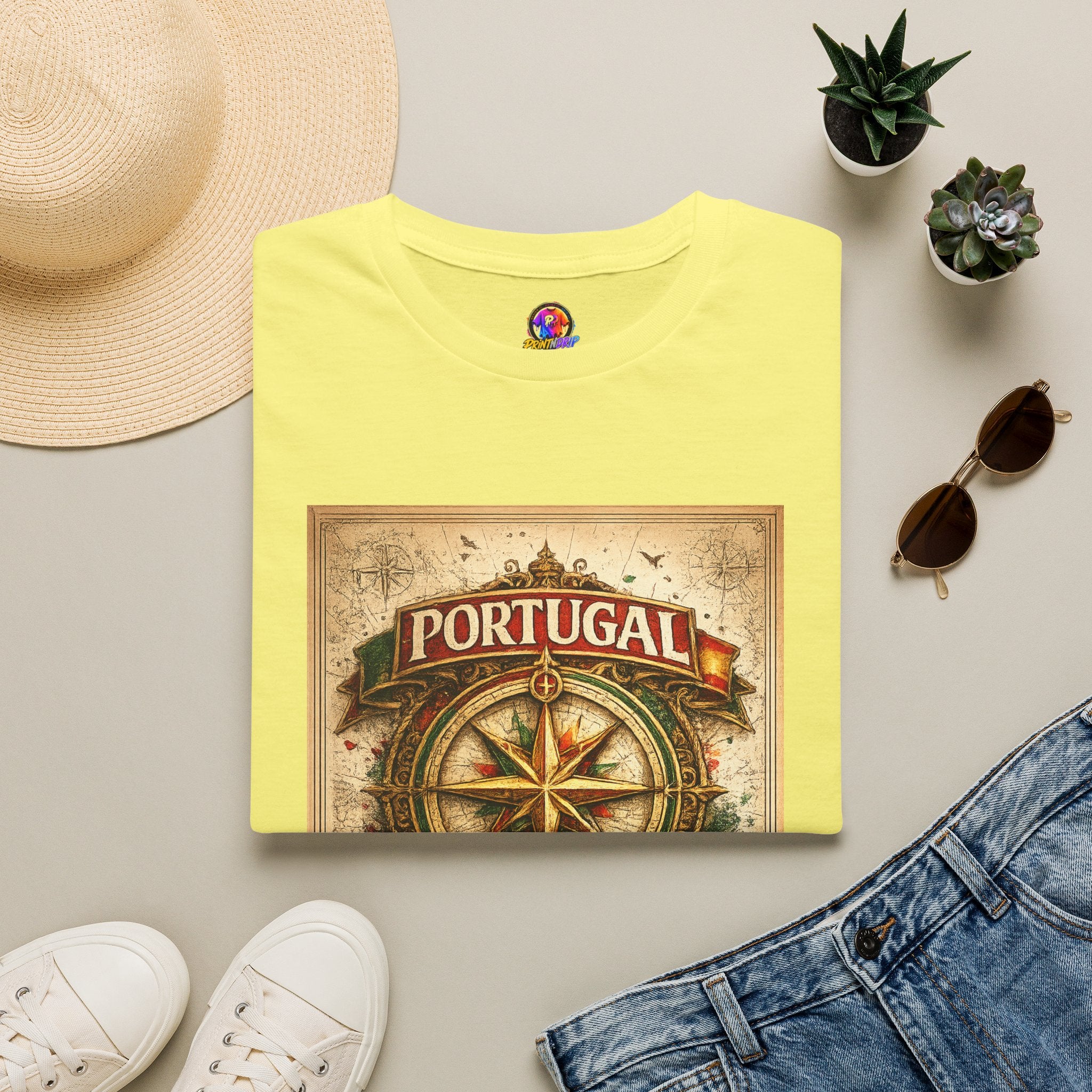 Portugal Compass T‑Shirt — Vintage Nautical Travel Tee