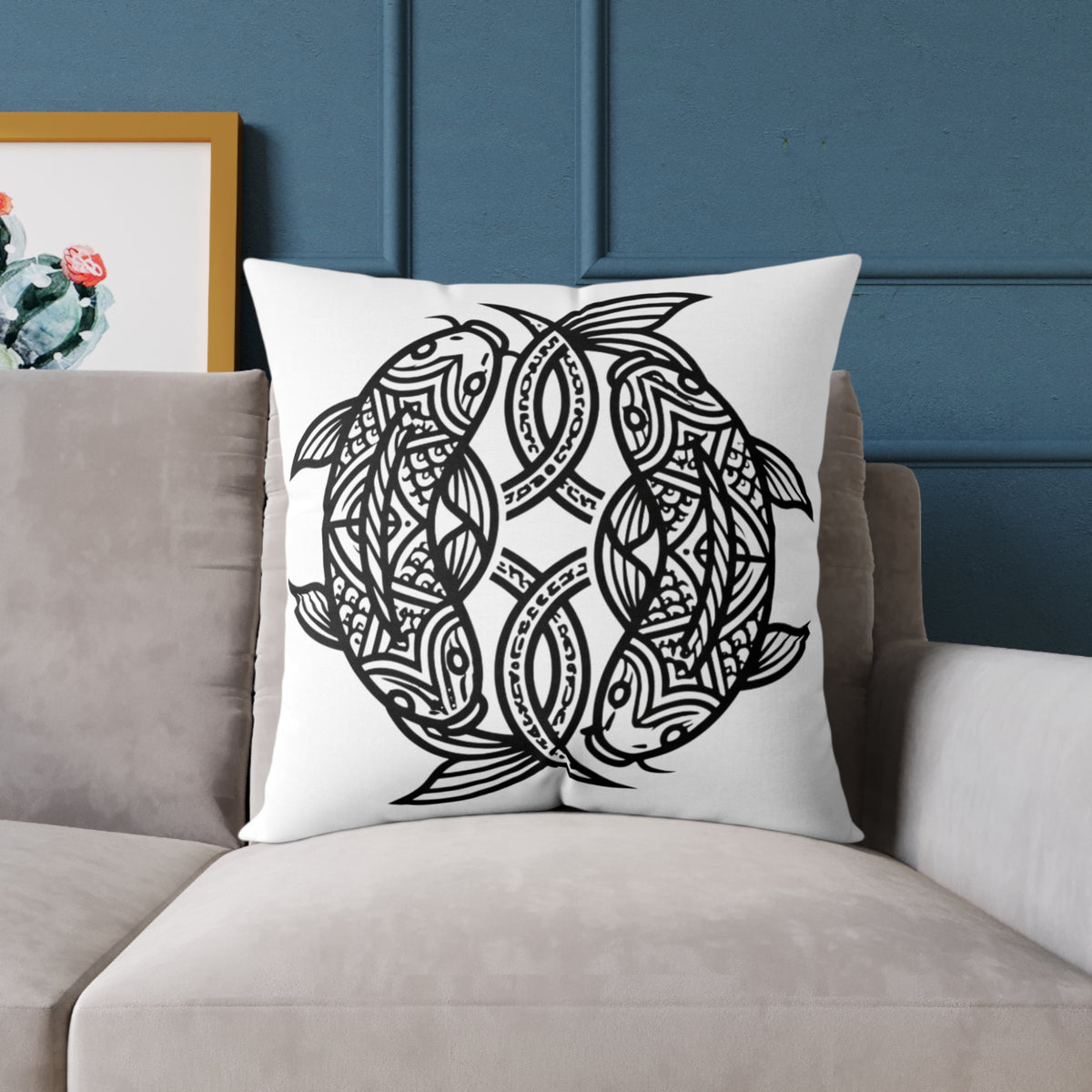 Pisces Zodiac Black Pisces Square Poly Canvas Pillow