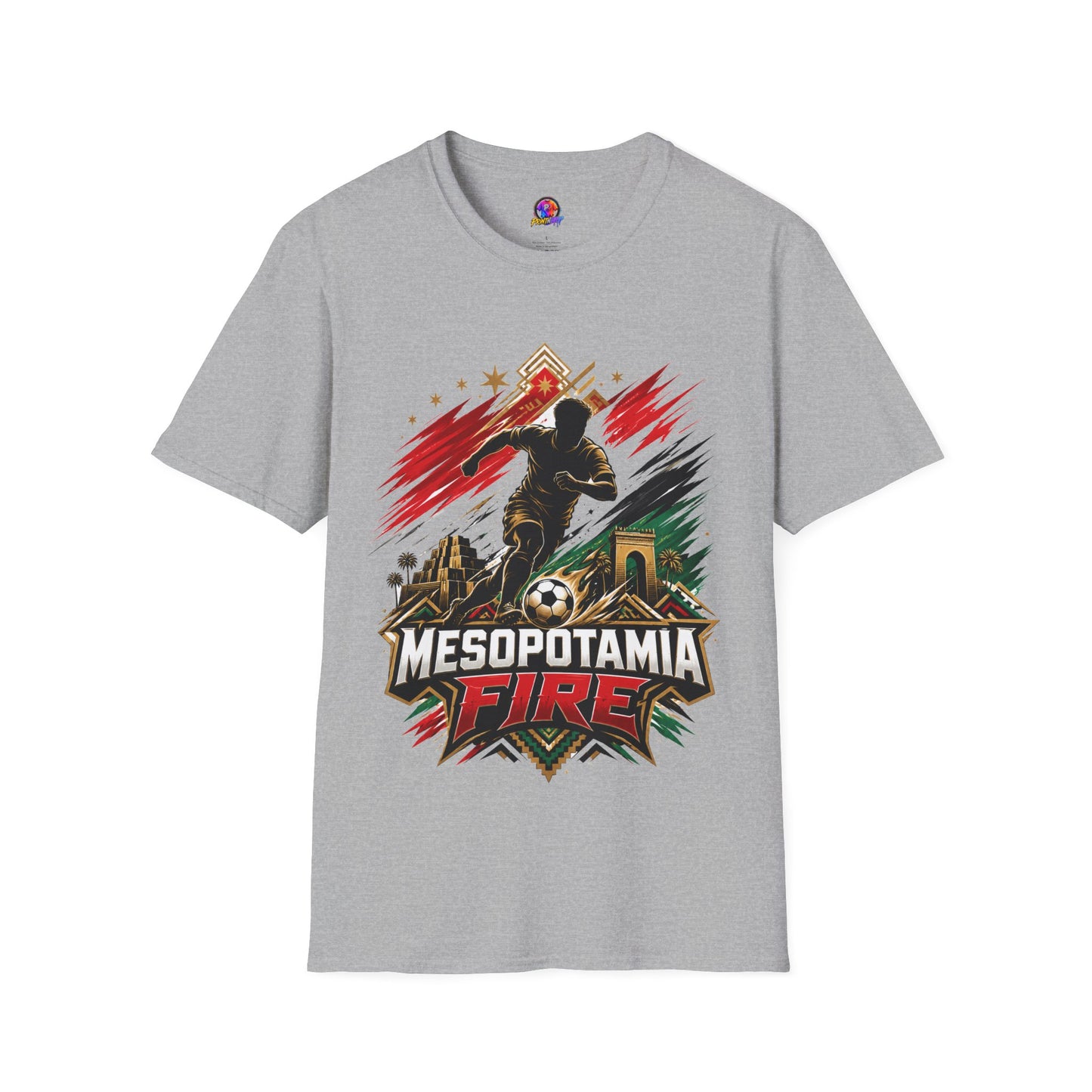 Iraq Mesopotamia Fire Soccer T-Shirt — Vintage Football Player Graphic Tee