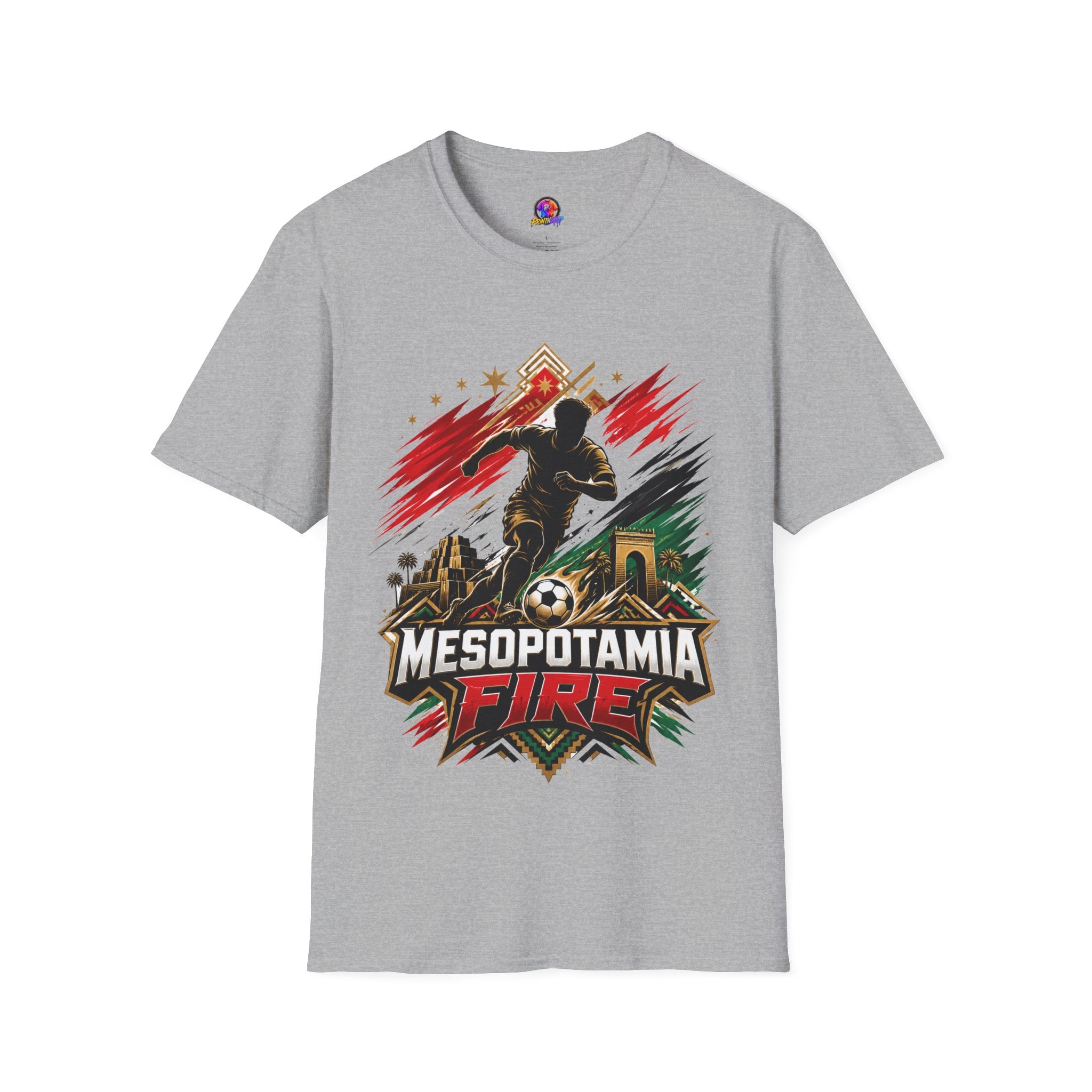 Iraq Mesopotamia Fire Soccer T-Shirt — Vintage Football Player Graphic Tee