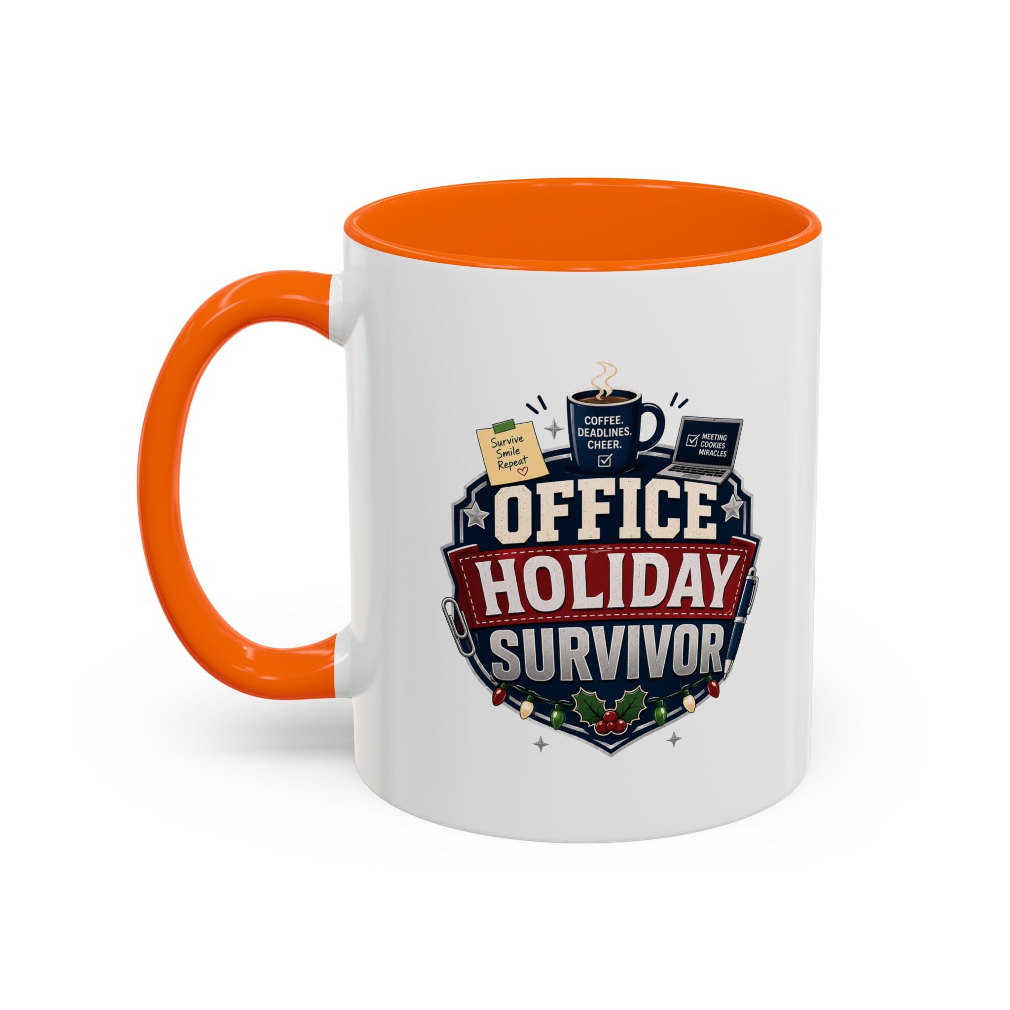 Modern Day Christmas Office Holiday Survivor Accent Coffee Mug – Funny Christmas Office Gift