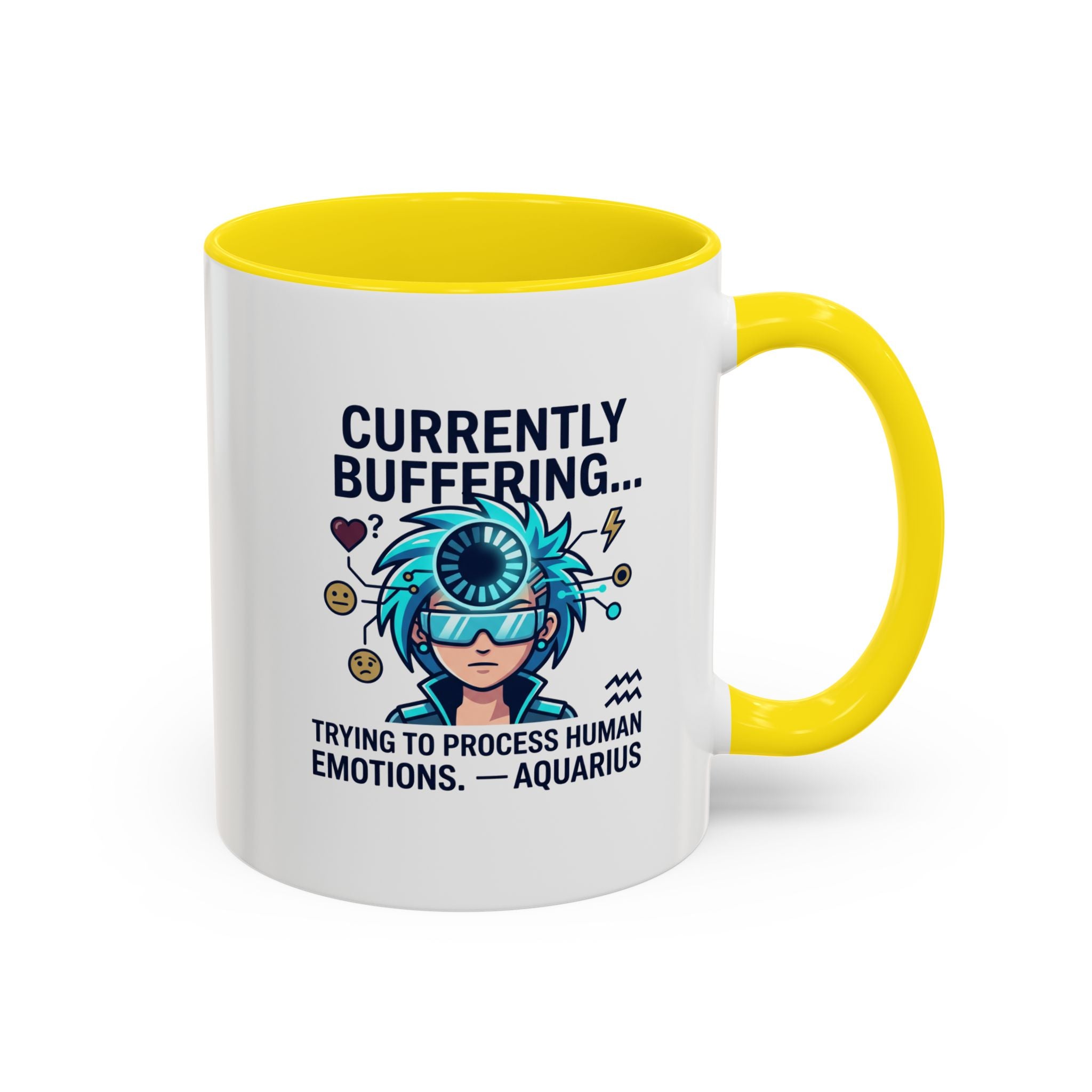 Aquarius Coffee Mug — "Currently Buffering... Trying to Process Human Emotions" Accent Ceramic Mug