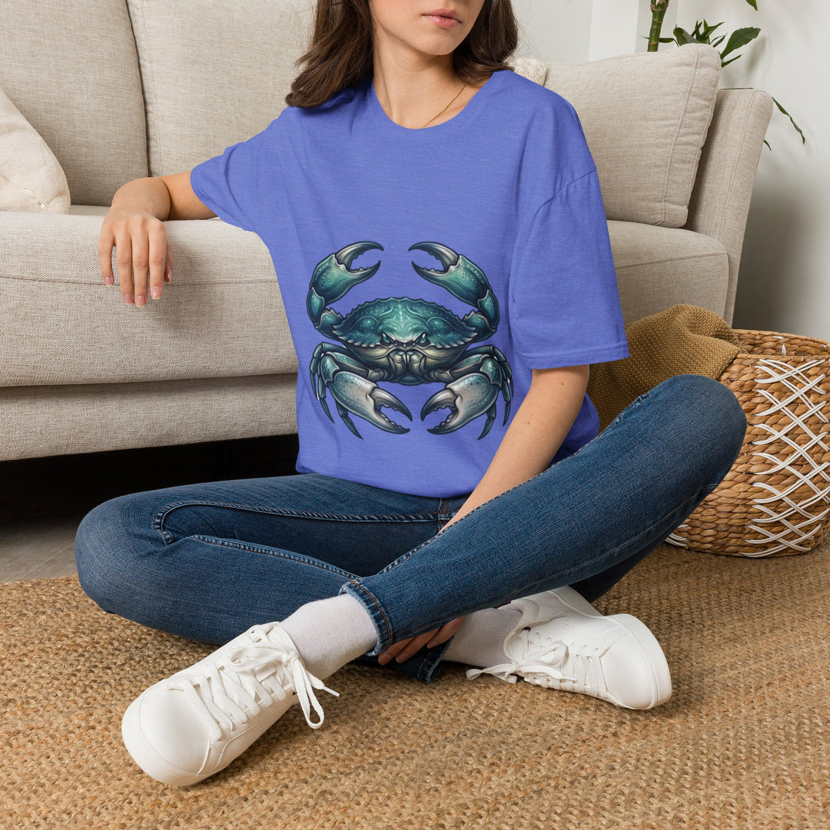 Cancer Zodiac Crabby Coastal Tee - Blue Green Crab Graphic T-Shirt