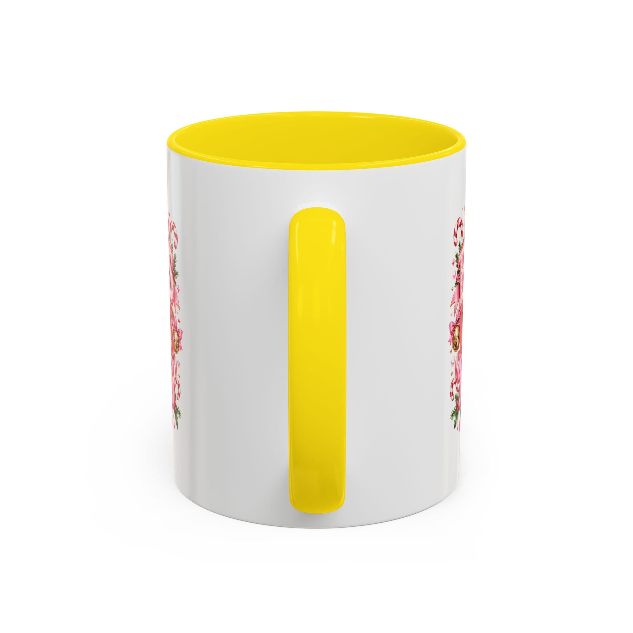 Modern Day Christmas Bows Bells Bliss Coffee Mug — Pink Holiday Accent Mug