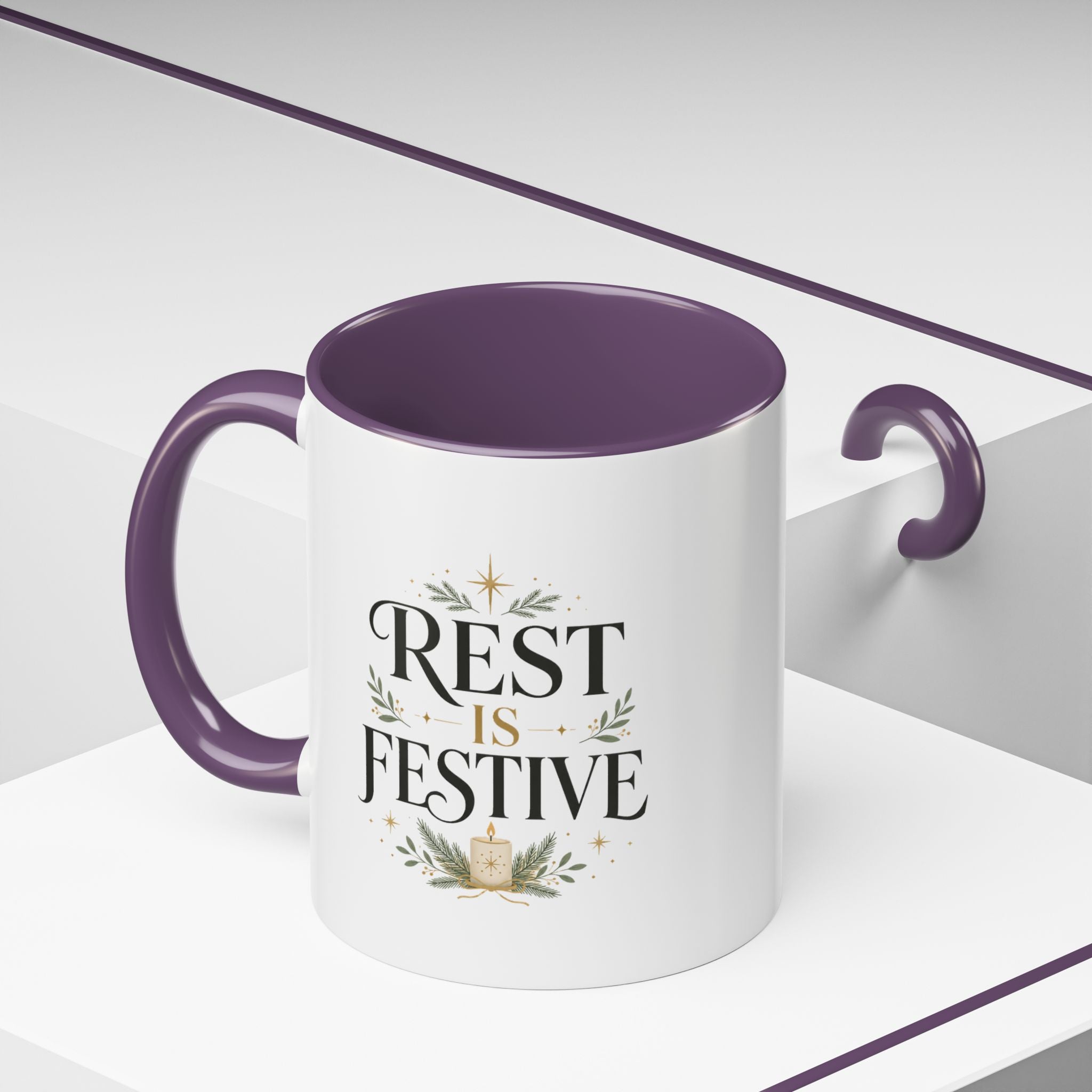 Modern Day Christmas Rest Is Festive Coffee Mug — Holiday Floral Accent
