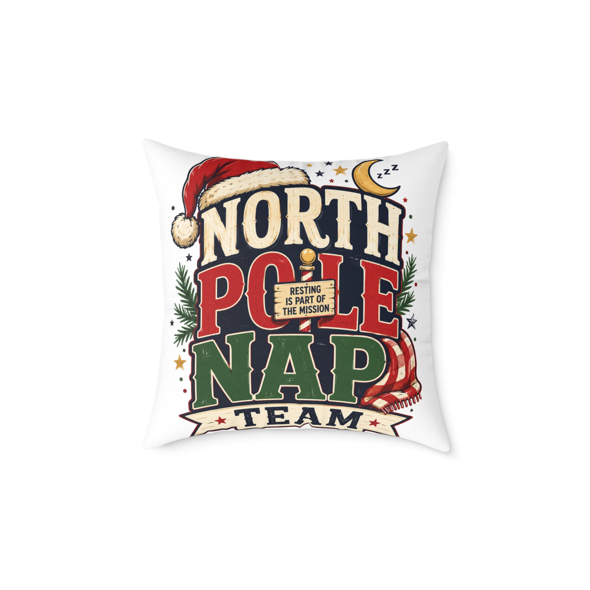 Christmas North Pole Nap Team Throw Pillow — Funny Christmas Holiday Decorative Cushion
