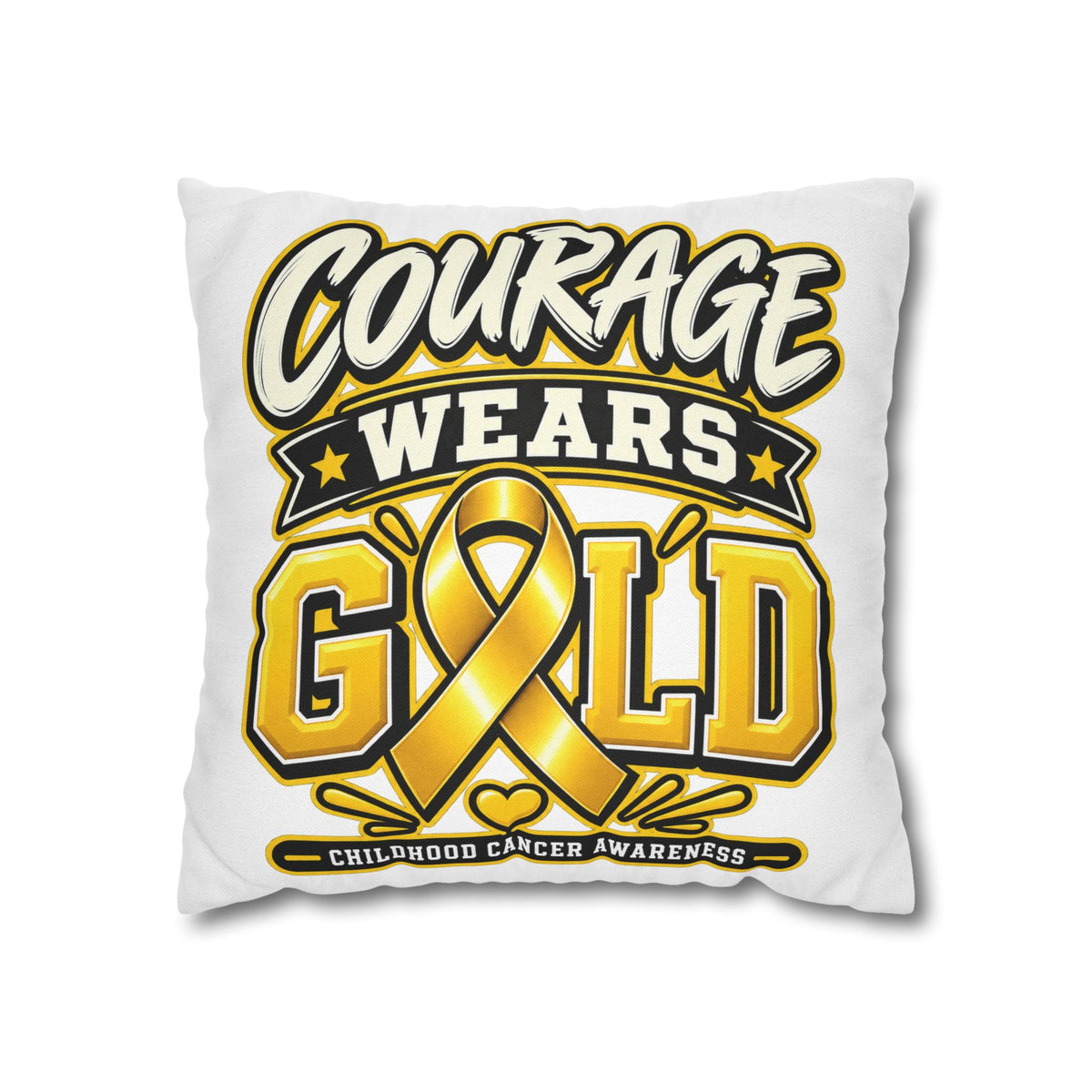 Courage Wears Gold Pillowcase – Childhood Cancer Awareness Cushion Cover