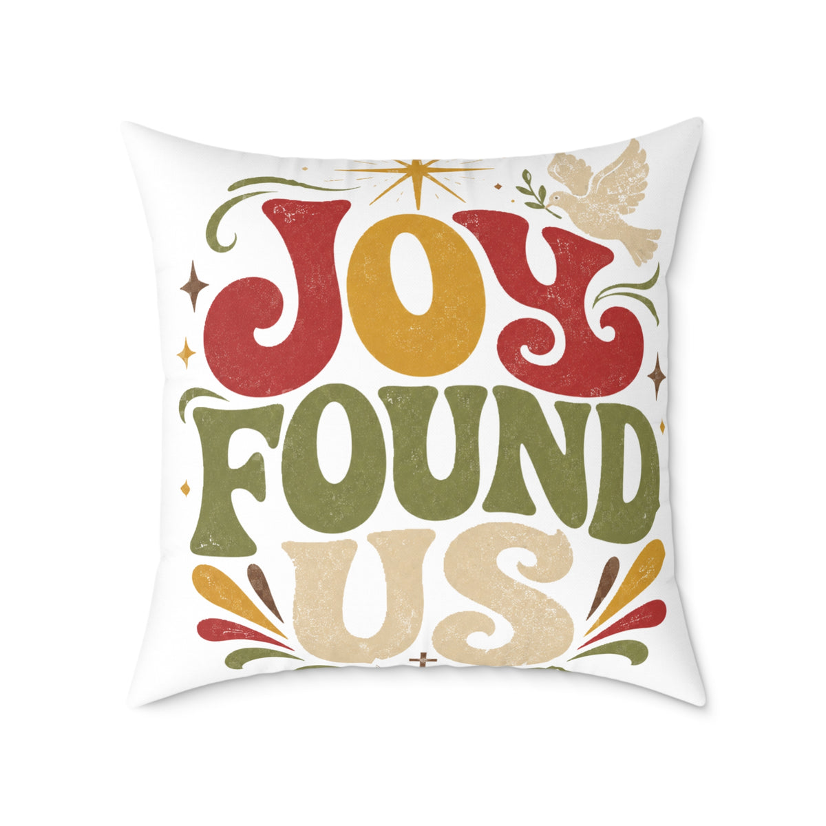 Christmas Joy Found Us Holiday Throw Pillow — Retro Christmas Decorative Cushion