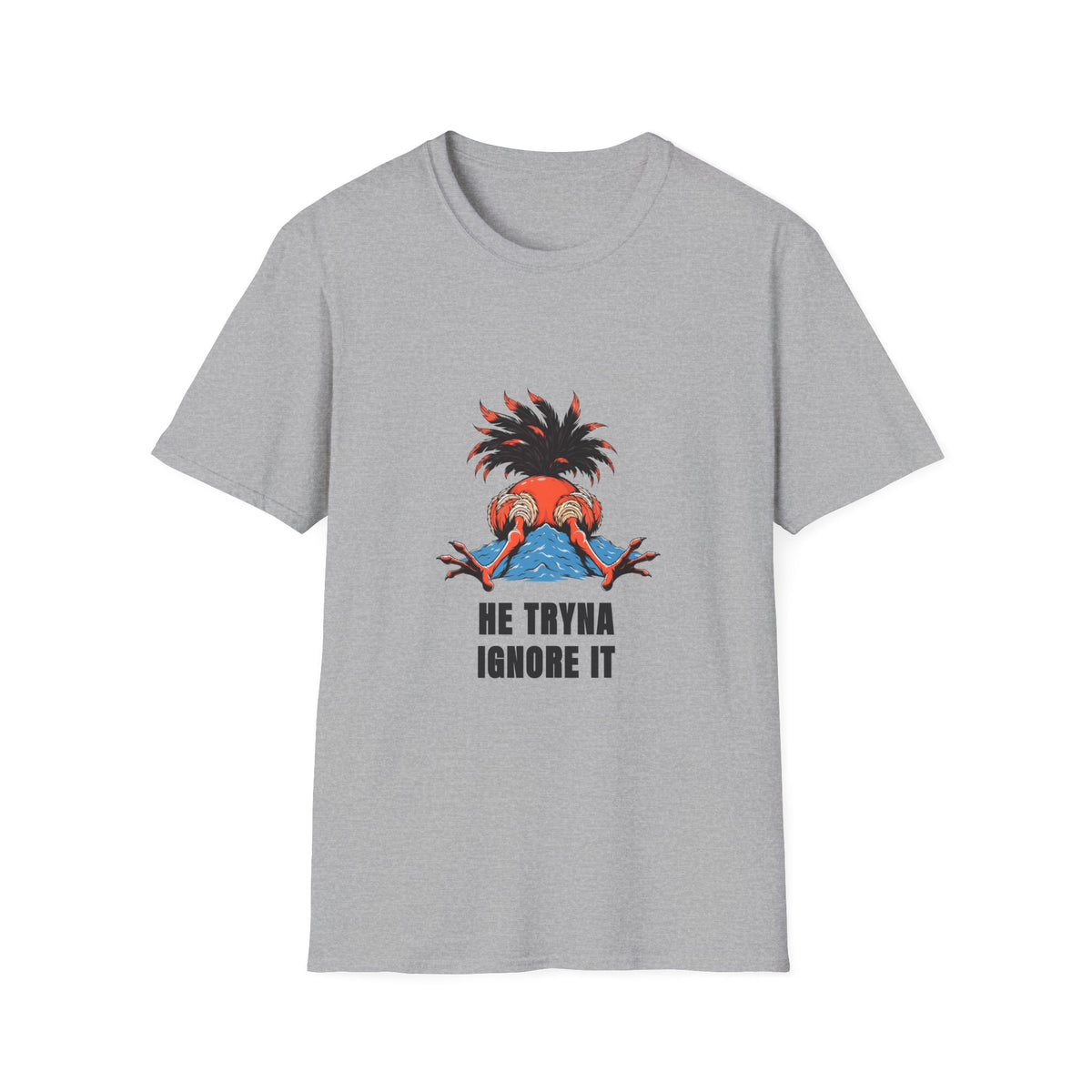 Graphic T-Shirt — 'He Tryna Ignore It' Funny Crab Illustration Tee - Trending Now - August 2026