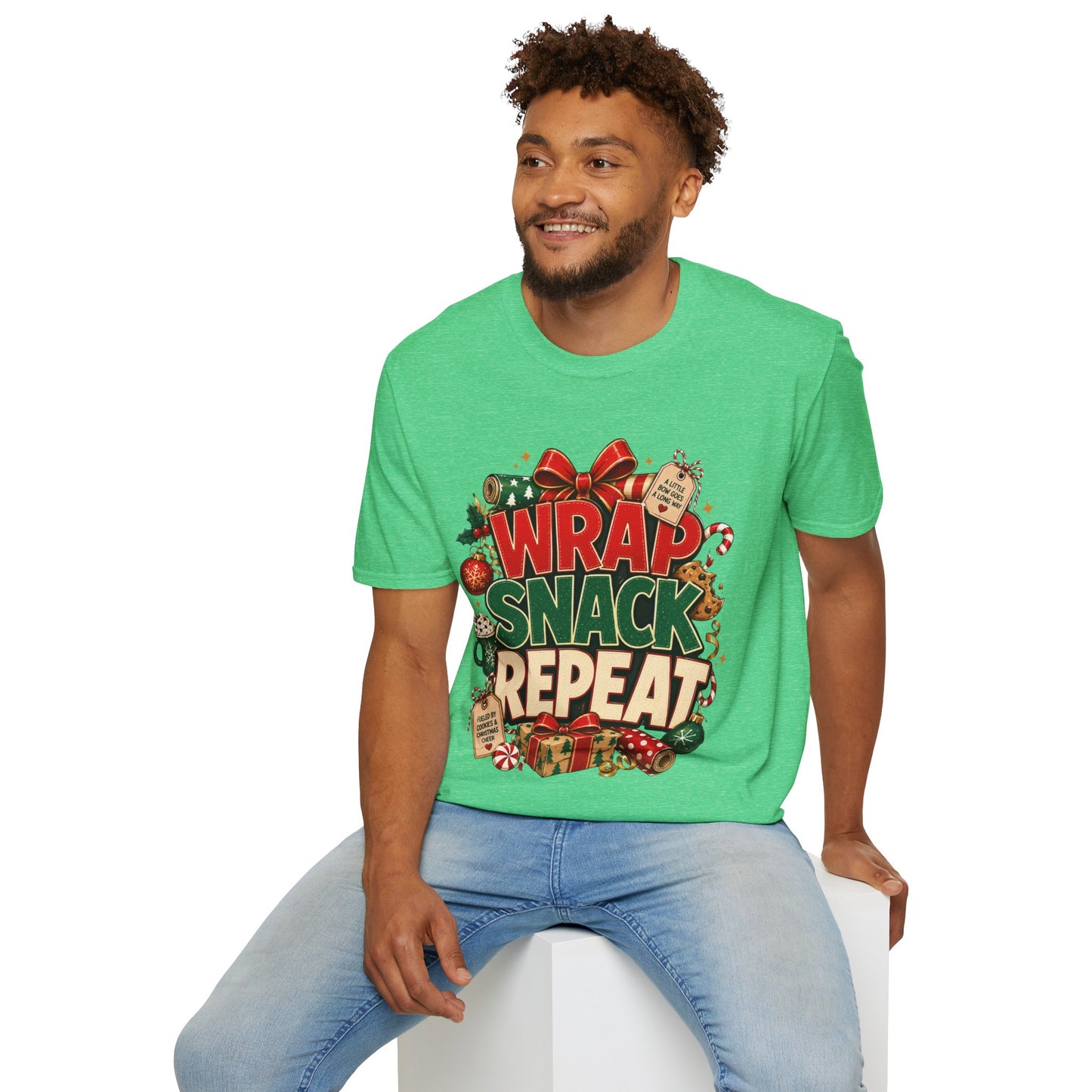 T-Shirt — "Wrap Snack Repeat" Christmas Graphic Tee