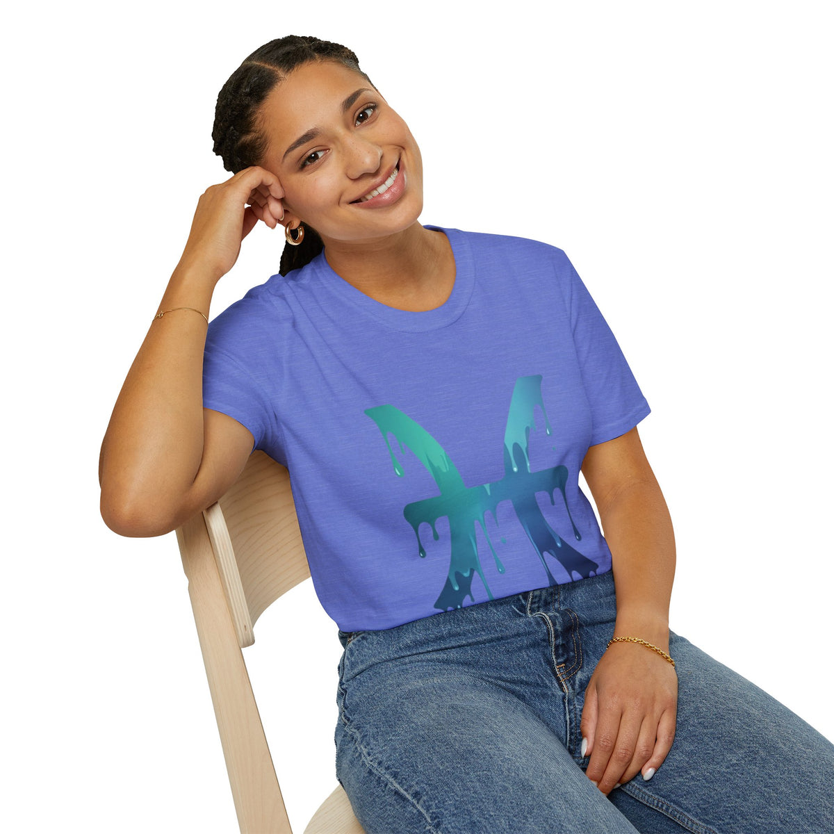 Pisces Drip Zodiac T-Shirt — Blue Gradient Astrological Tee