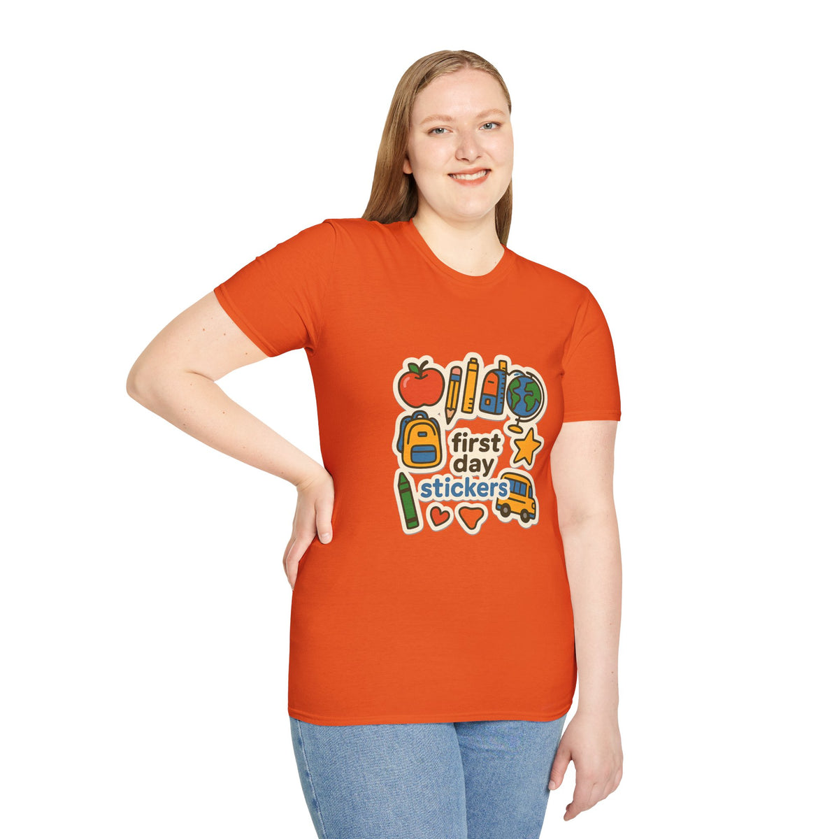 Teacher Sticker Icons T-Shirt — Cute Apple, Pencil & Globe School Tee - Trending Now - August 2026