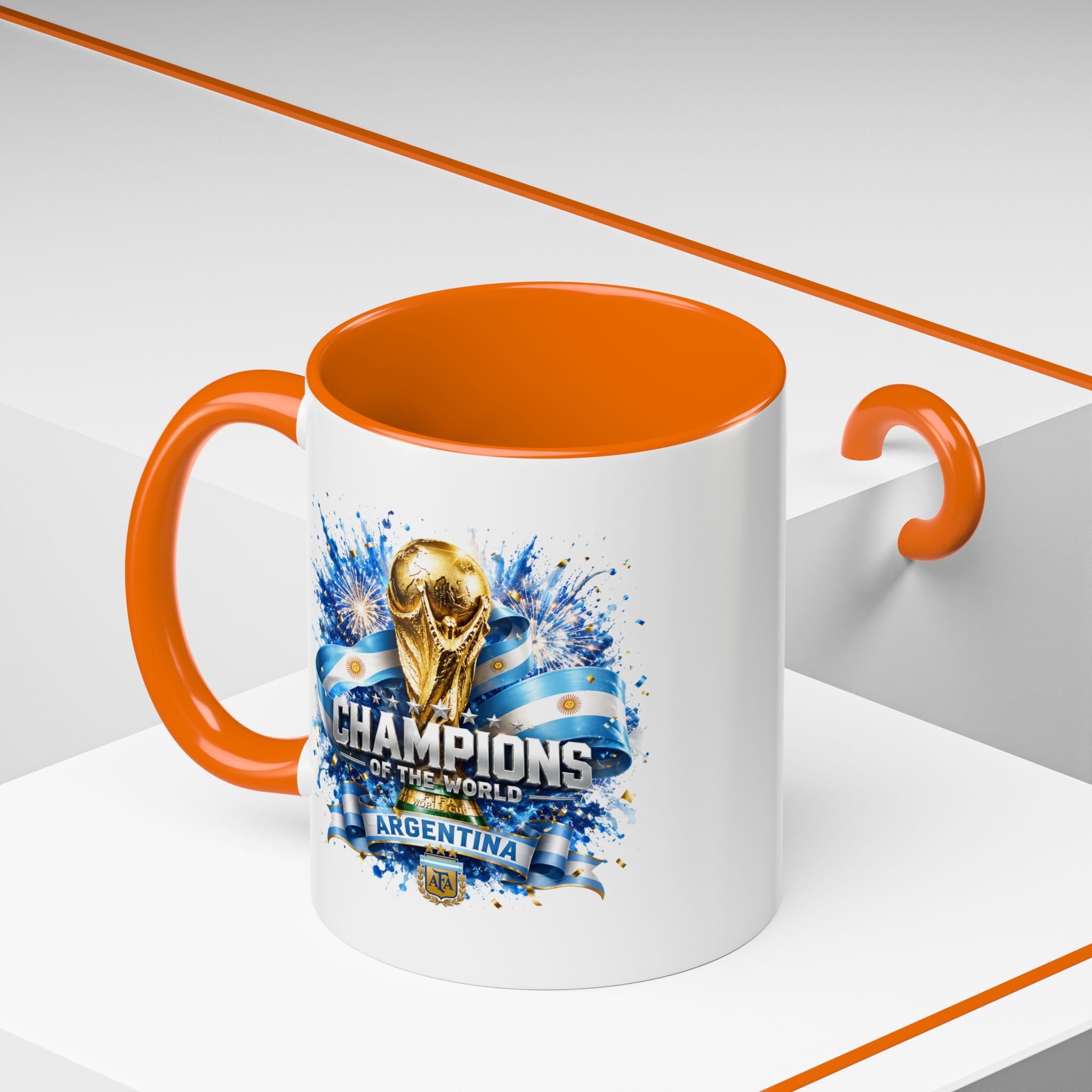 Argentina World Champions Coffee Mug — 'Champions of the World' Soccer Trophy Design