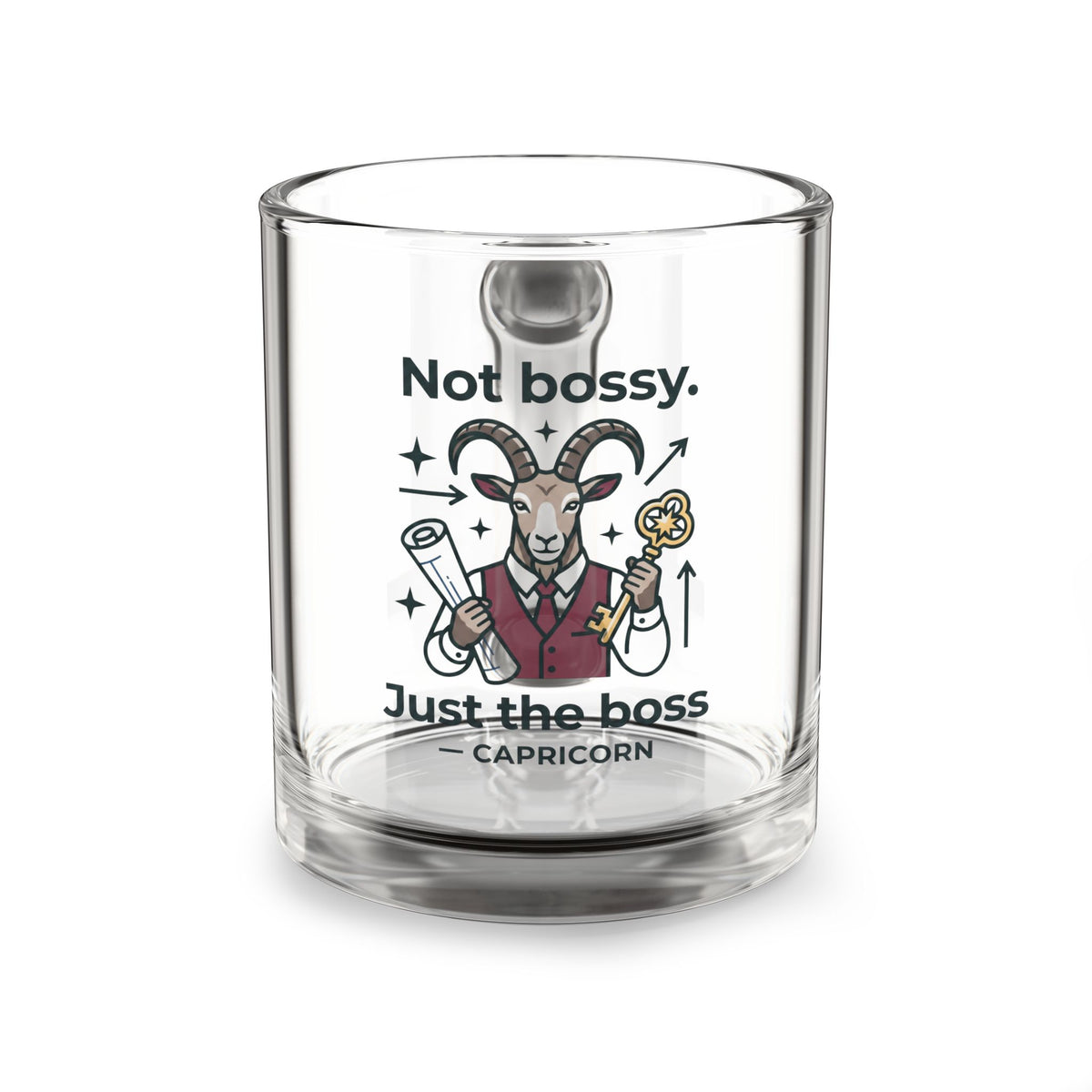 Capricorn Glass Mug — "Not Bossy. Just the Boss" 10oz Zodiac Coffee Cup