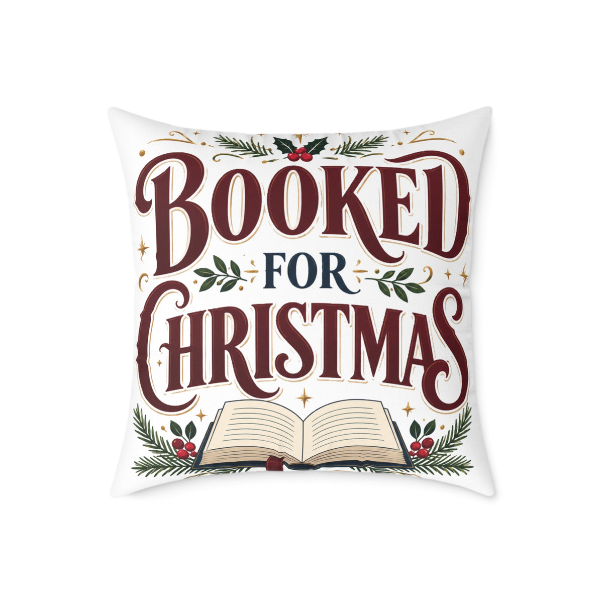 Christmas Book Lover Pillow — "Booked for Christmas" Decorative Throw Pillow
