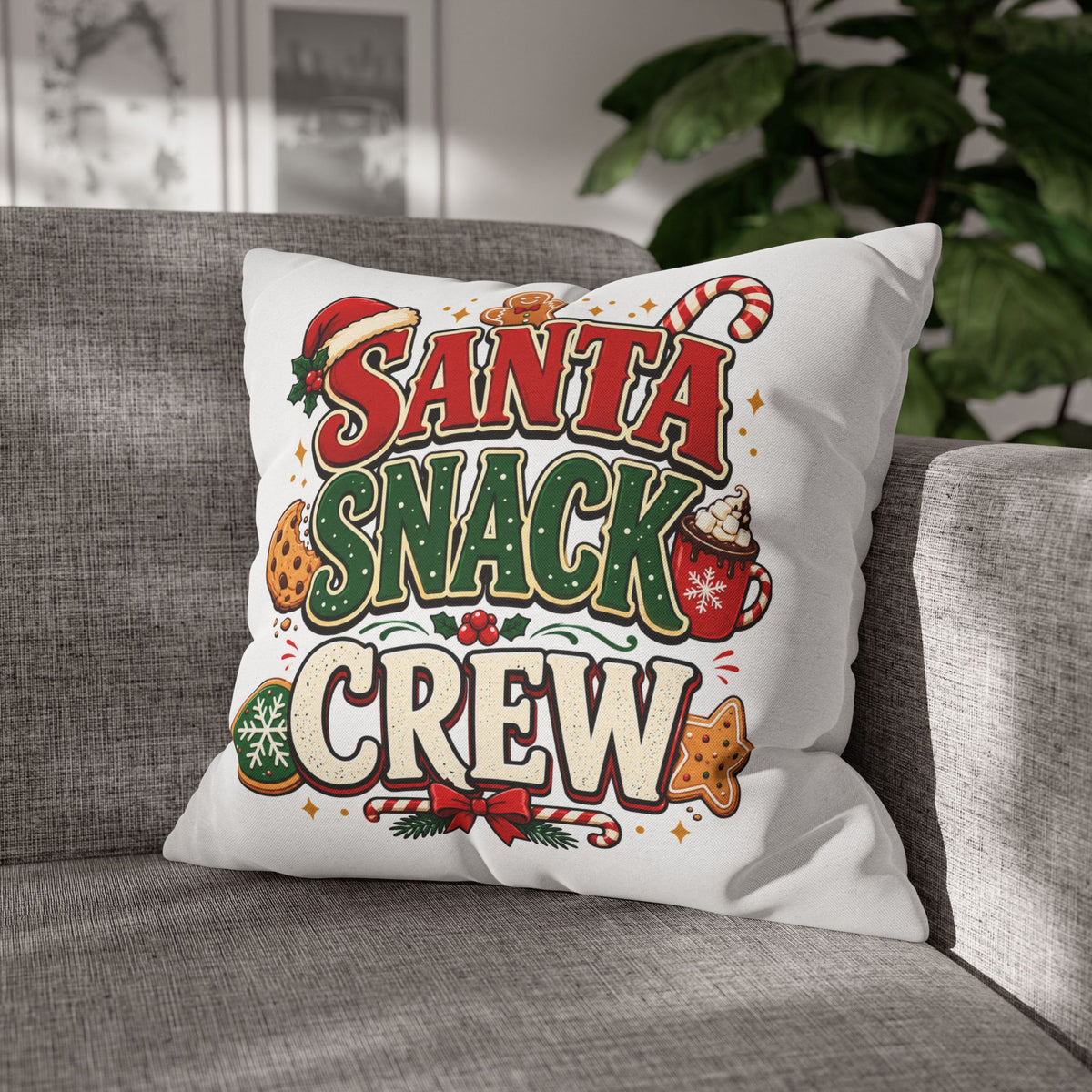 Christmas Santa Snack Crew Pillowcase — Christmas Holiday Decorative Throw Pillow Cover