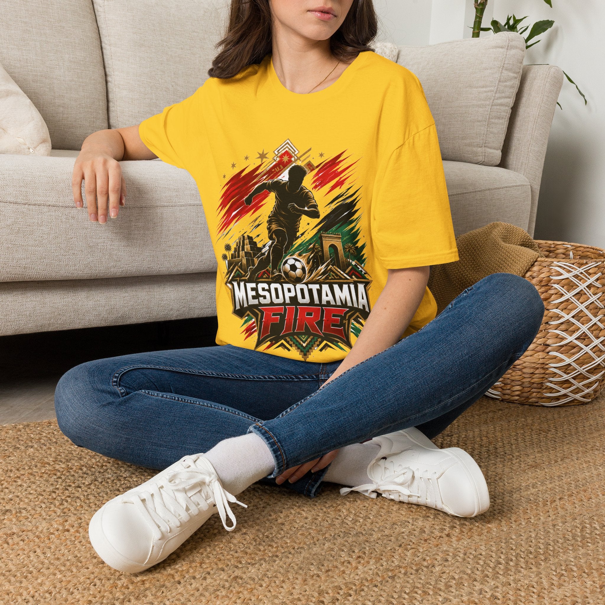 Iraq Mesopotamia Fire Soccer T-Shirt — Vintage Football Player Graphic Tee