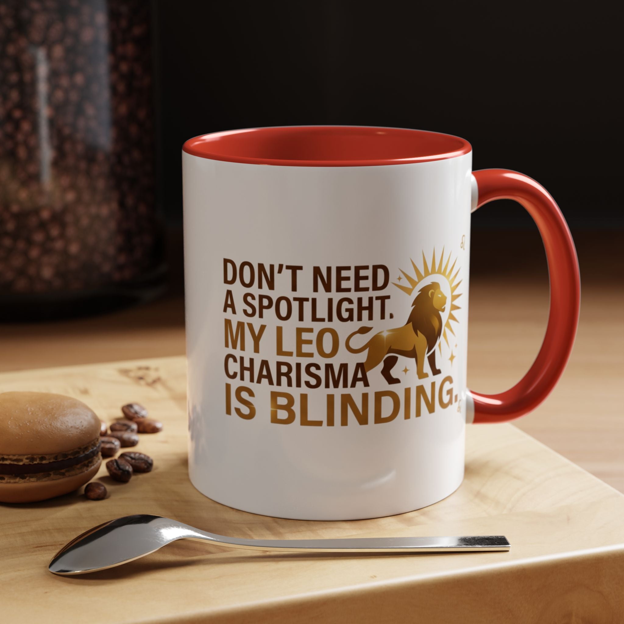 Leo Horoscope Coffee Mug — “My Leo Charisma Is Blinding” Accent Mug