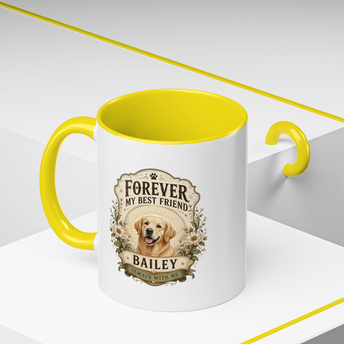 Milo Bailey Dog Dad Mom Forever My Best Friend Dog Coffee Mug — Personalized Pet Name Golden Retriever Accent Mug