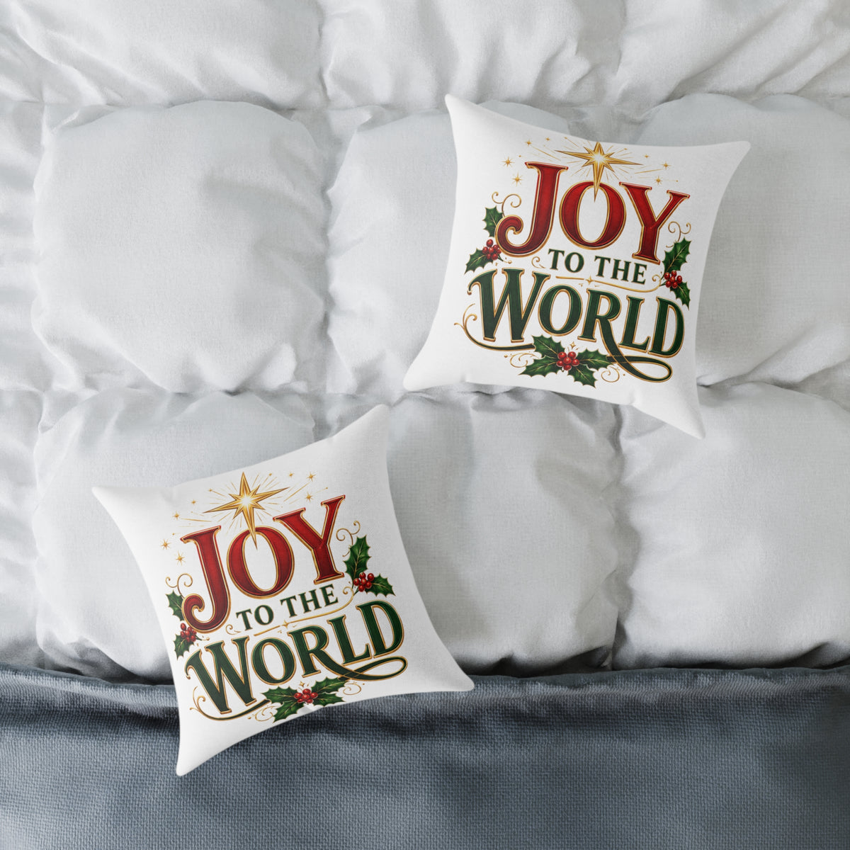 Joy to the World Christmas Pillow — Holiday Decorative Square Throw Pillow