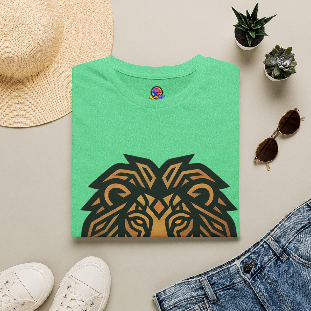 Leo Zodiac Lion Head T-Shirt — Geometric Tribal Lion Graphic Tee