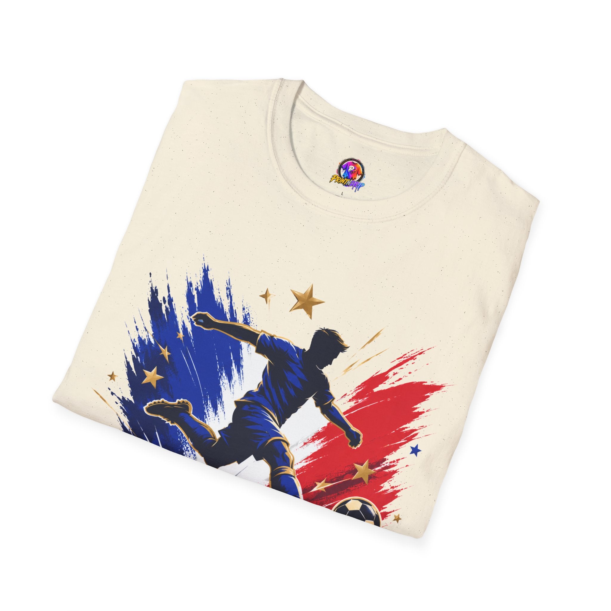France Soccer T-Shirt — "Blue Glory" Red, White & Blue Player Graphic