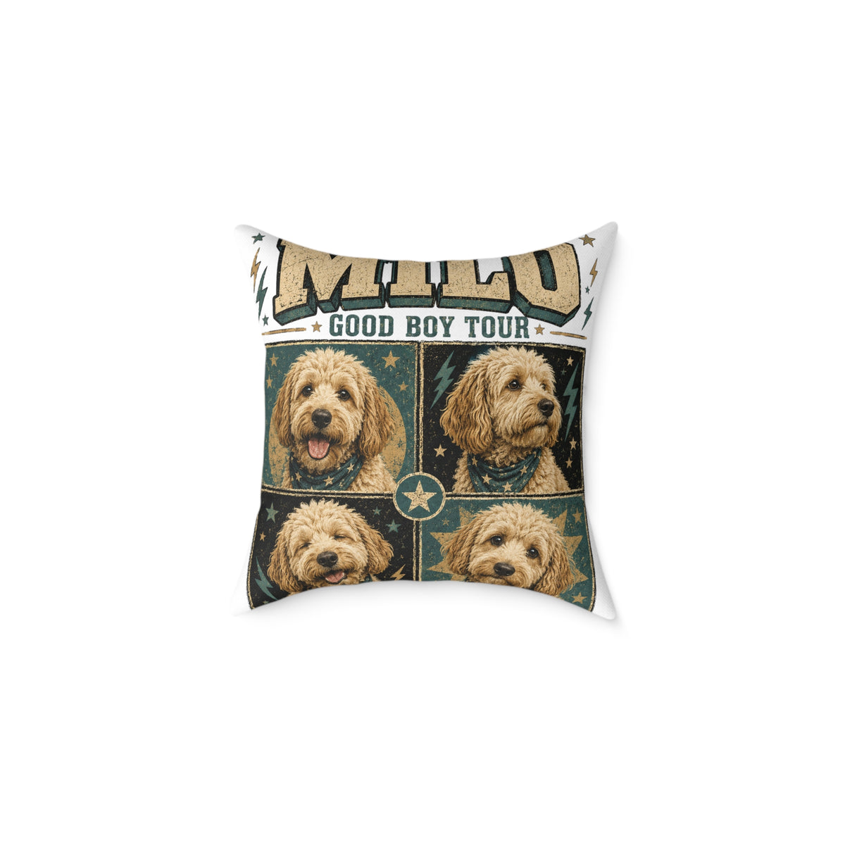 Milo "Good Boy Tour" Dog Photo Square Throw Pillow  Milo Bailey Dog Dad Mom