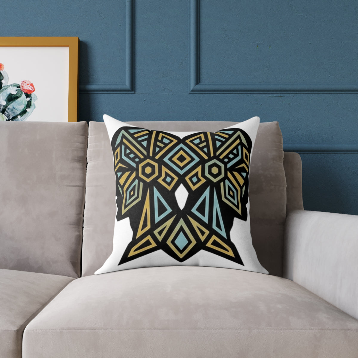 Gemini Zodiac Geometric Elephant Throw Pillow — Boho Tribal Canvas Accent