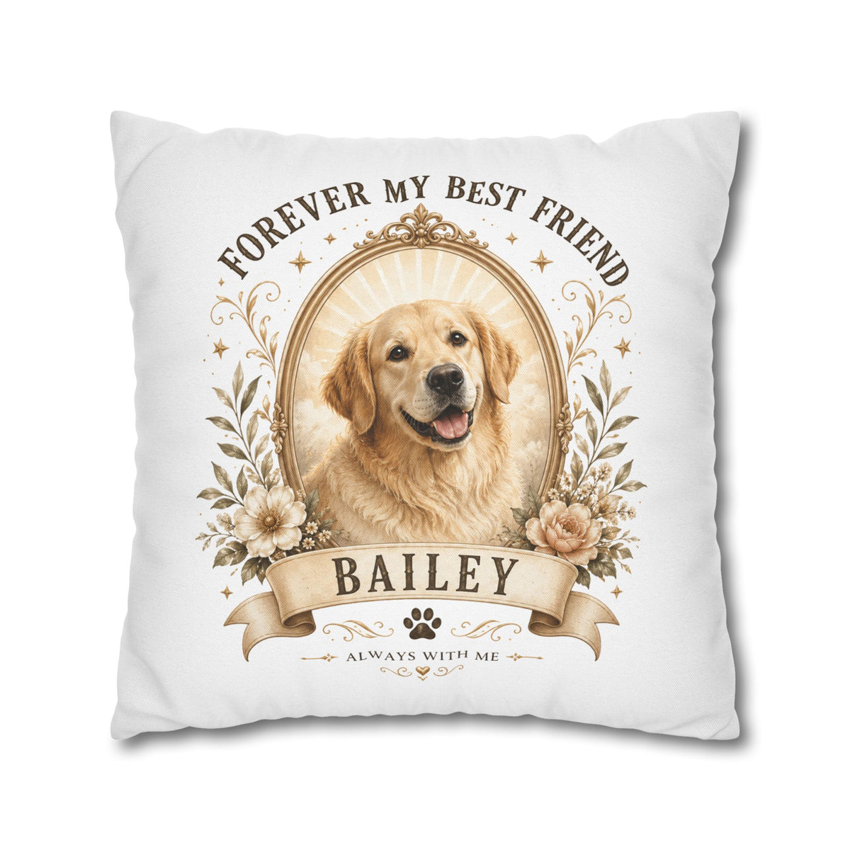 Dog Portrait Pillowcase Milo Bailey Dog Dad Mom— "Forever My Best Friend" Personalized Pet Throw Pillow