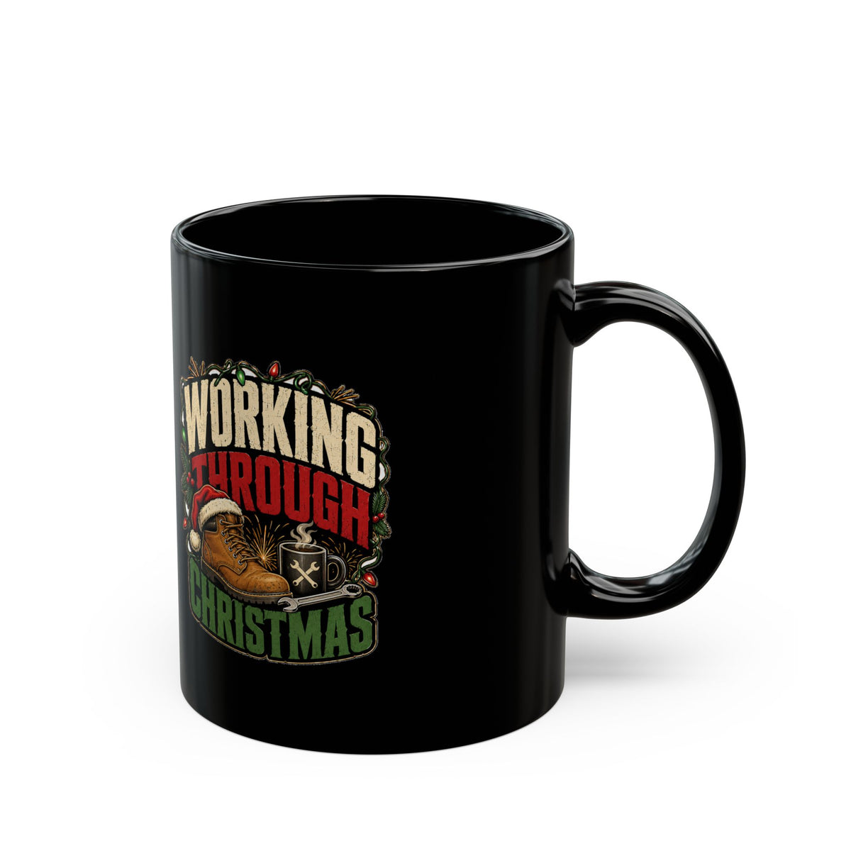 Modern Day Christmas Working Through Christmas Mug — Funny Holiday Coffee Cup for Busy Adults - Black Coffee Mug