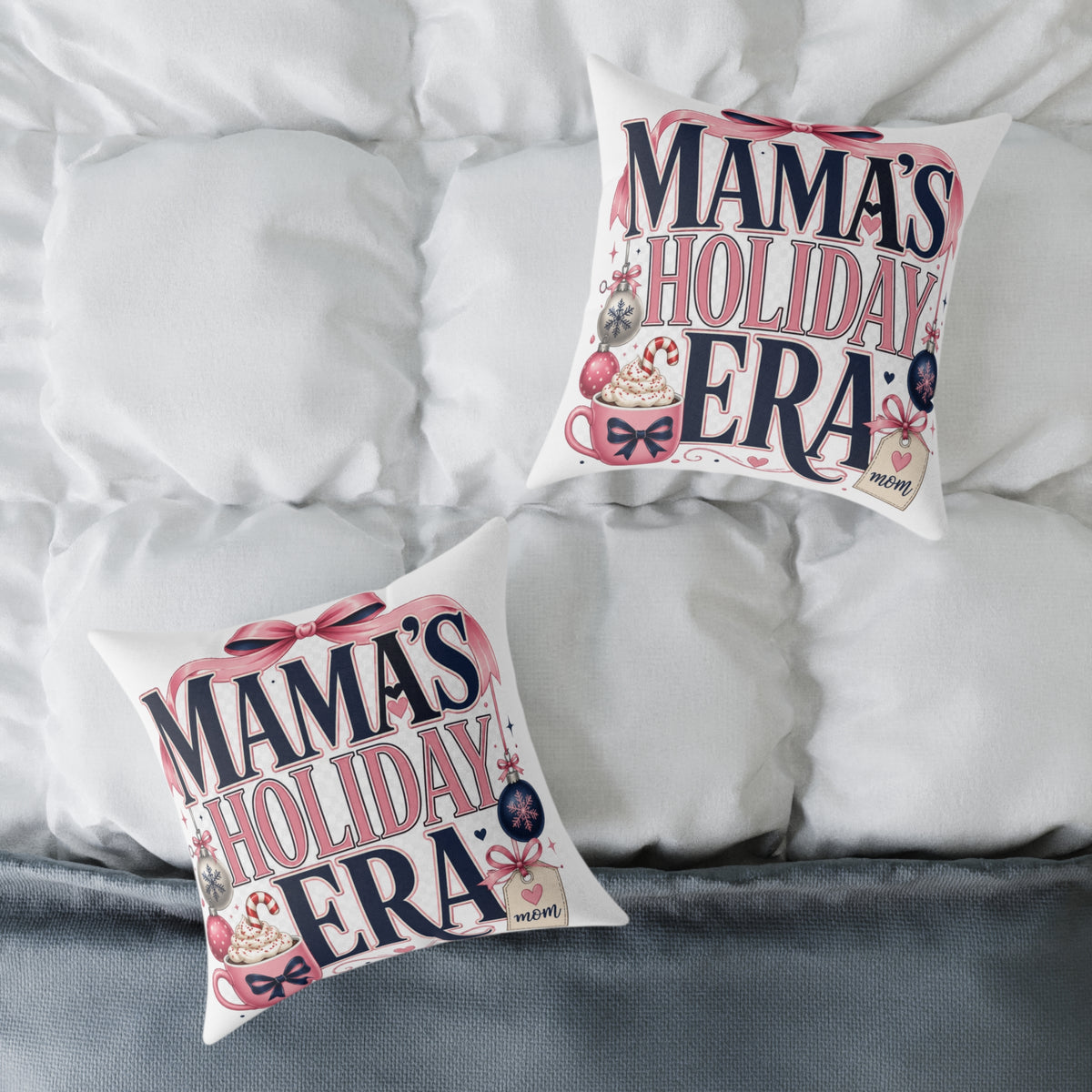 Mama's Holiday Era Modern Day Christmas Square Poly Canvas Pillow