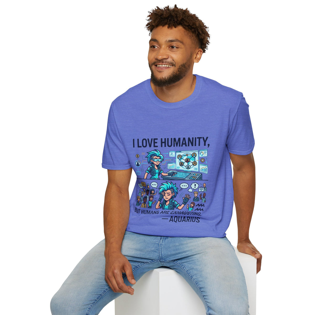 Aquarius Zodiac I Love Humanity T-Shirt — Funny Aquarist Marine Biologist Tee